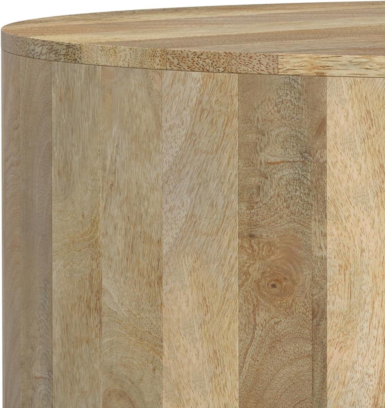 Simpli Home Millbury 36"W Solid Mango Wood Contemporary Round Drum Coffee Table, Fully Assembled