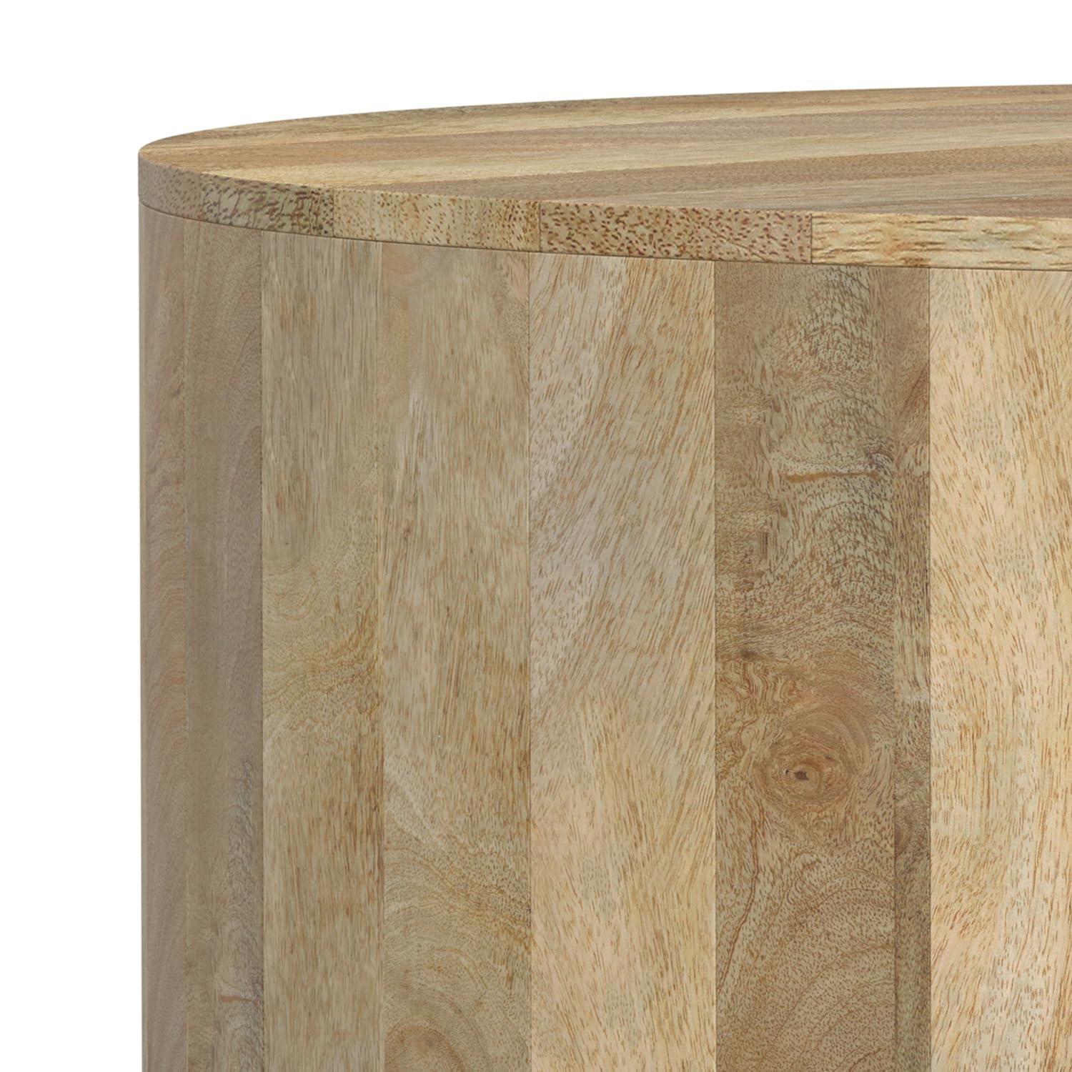Simpli Home Millbury 36"W Solid Mango Wood Contemporary Round Drum Coffee Table, Fully Assembled