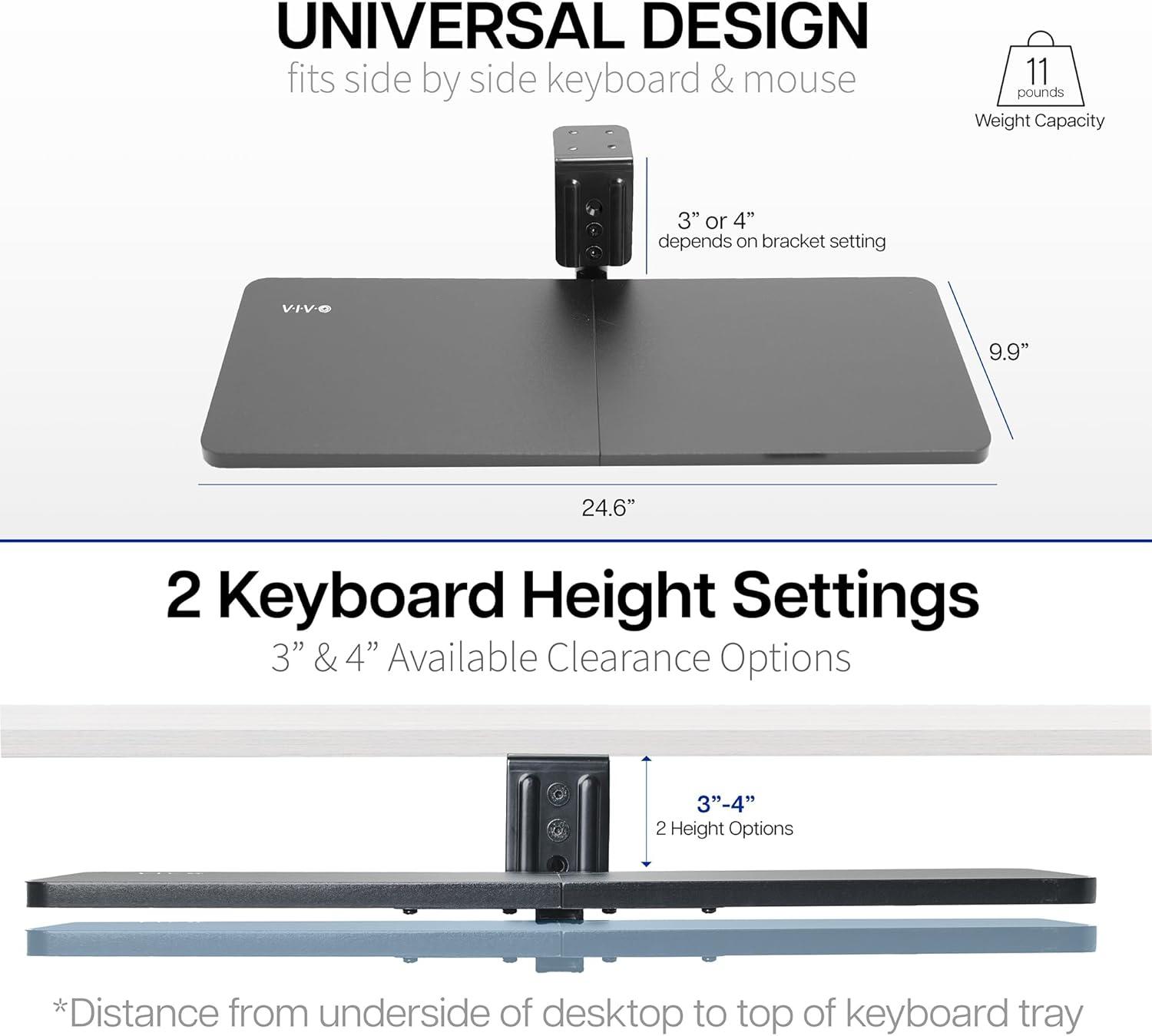 Vivo VIVO Black 23 x 10 inch Screw-In Rotating Computer Keyboard and Mouse Tray