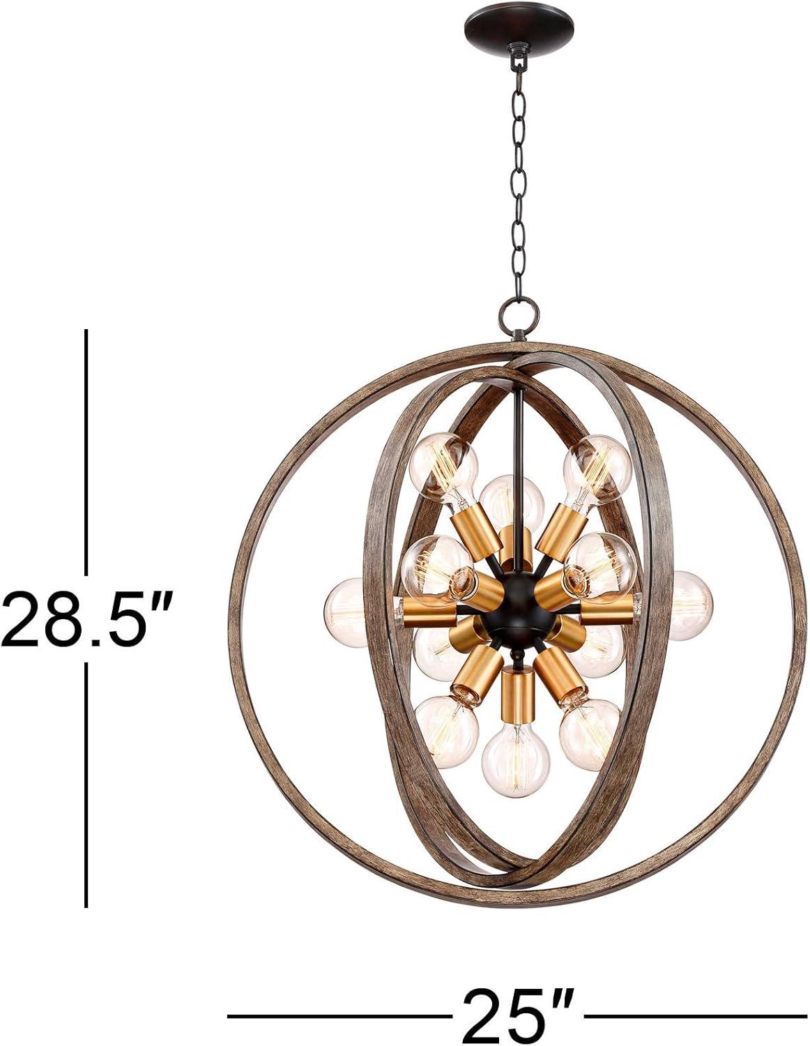 Possini Euro Design Stedman Wood Grain Orb Chandelier 25" Wide Modern 12-Light Fixture for Dining Room House Foyer Kitchen Island Entryway Bedroom