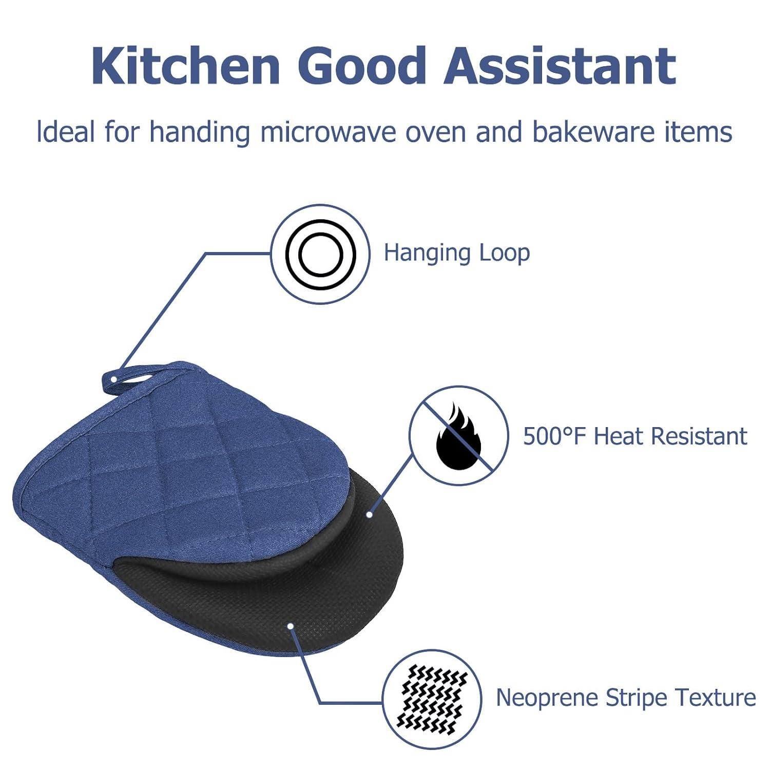 1 Pair Short Oven Mitts, Heat Resistant Silicone Kitchen Mini Oven Mitts for 500 Degrees, Non-Slip Grip Surfaces and Hanging Loop Gloves, Baking Grilling Barbecue Microwave Machine Washable C42