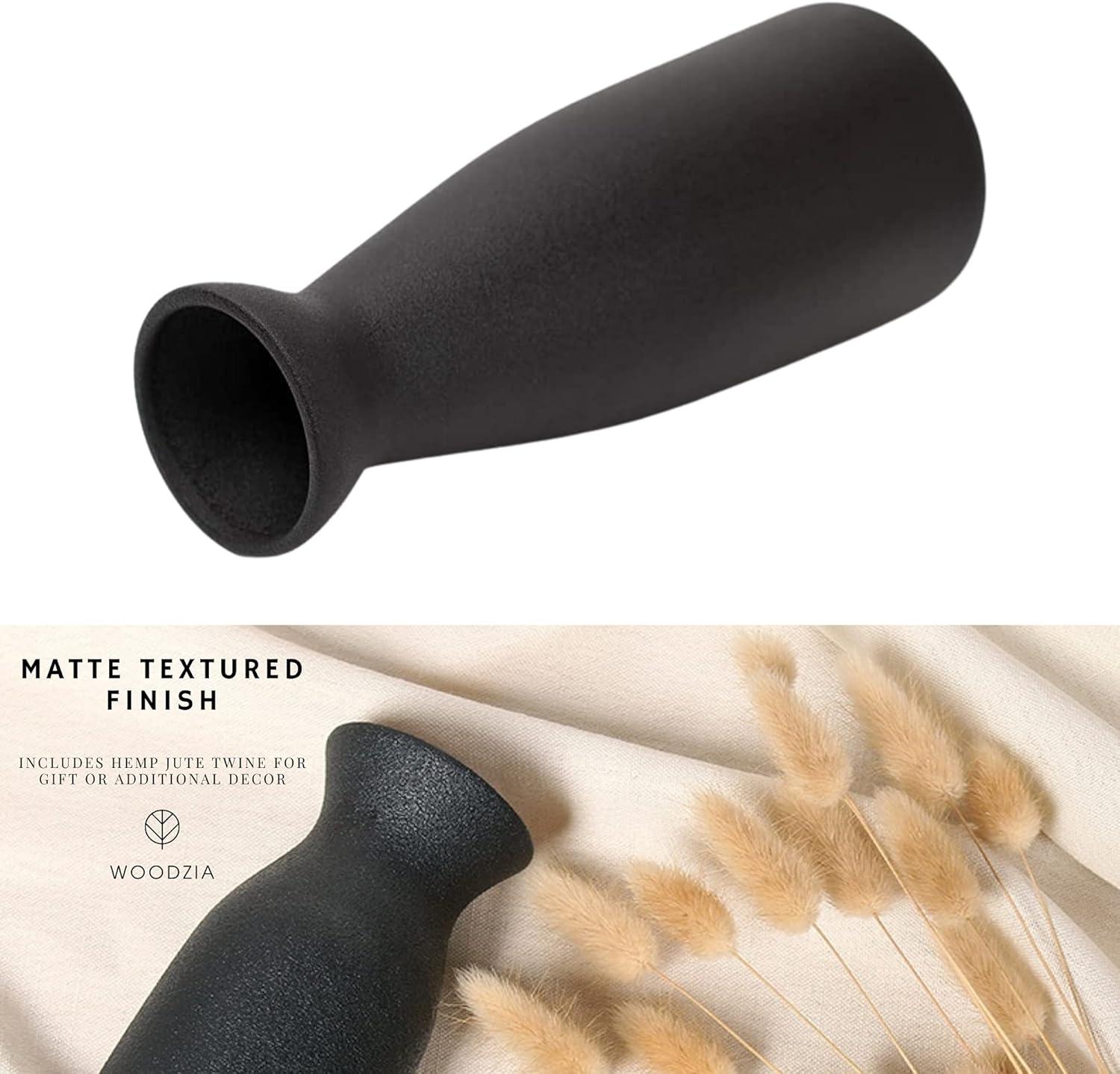 W.Z WOODZIA Black Ceramic Vase for Pampas Grass, Modern Boho Home Decor Style, Perfect for Decorative Dried Flowers or Dining Table Centerpieces [Pampass Not Included] (Black), WZ-2