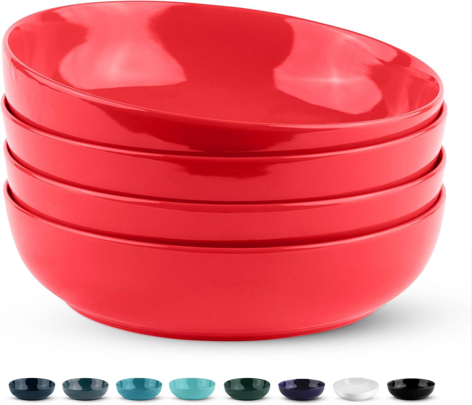 Kook Ceramic Pasta Bowls, Set of 4, 40 oz, Red