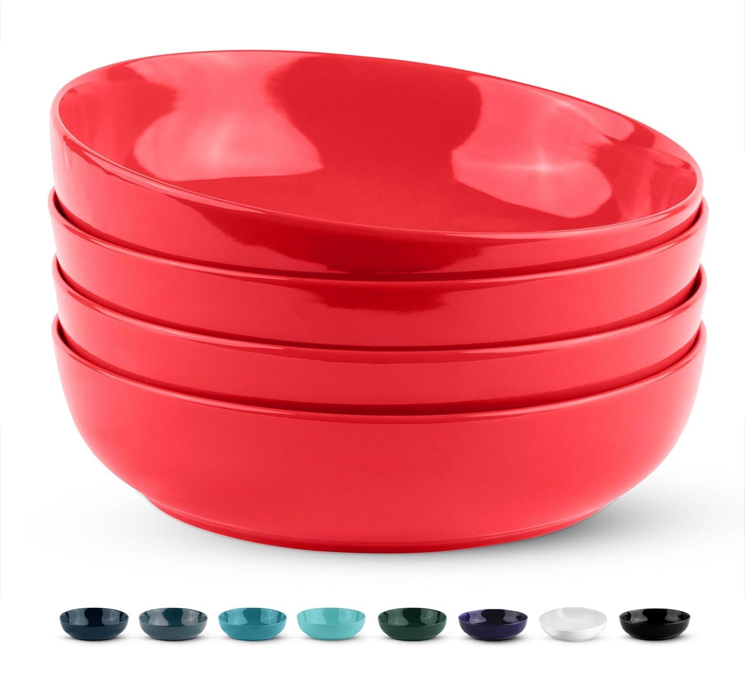 Kook Ceramic Pasta Bowls, Set of 4, 40 oz, Red
