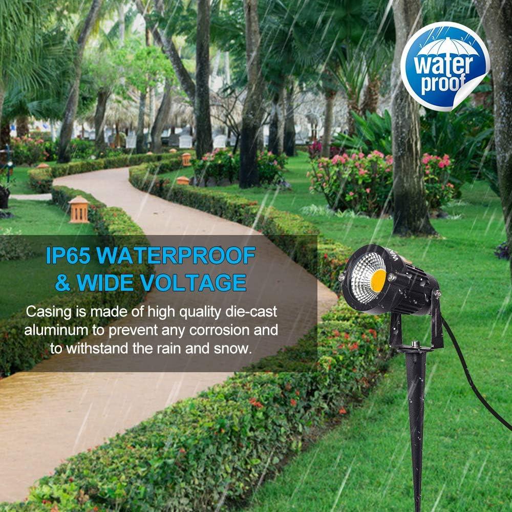 Landscape Outdoor,IP65 Waterproof Garden Spotlights,5W AC 120V Yard Flood Light,Metal Ground Stake Lawn,3200K LED Spotlight with 1.5M UL-Listed Cord and 3-Plug (2 Packs)