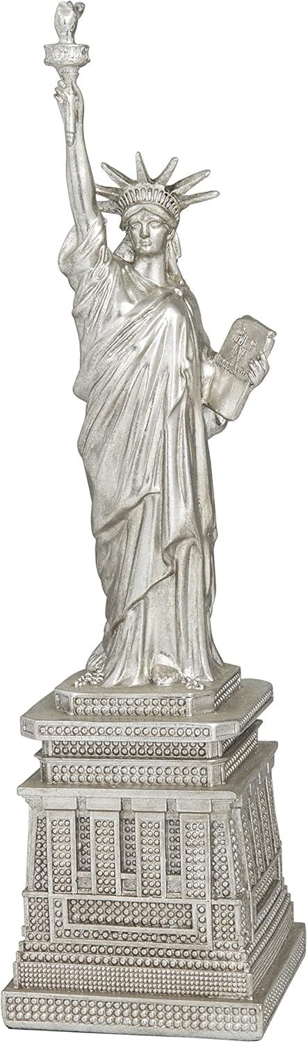 Silver Brushed Ceramic Statue of Liberty Sculpture, 17"