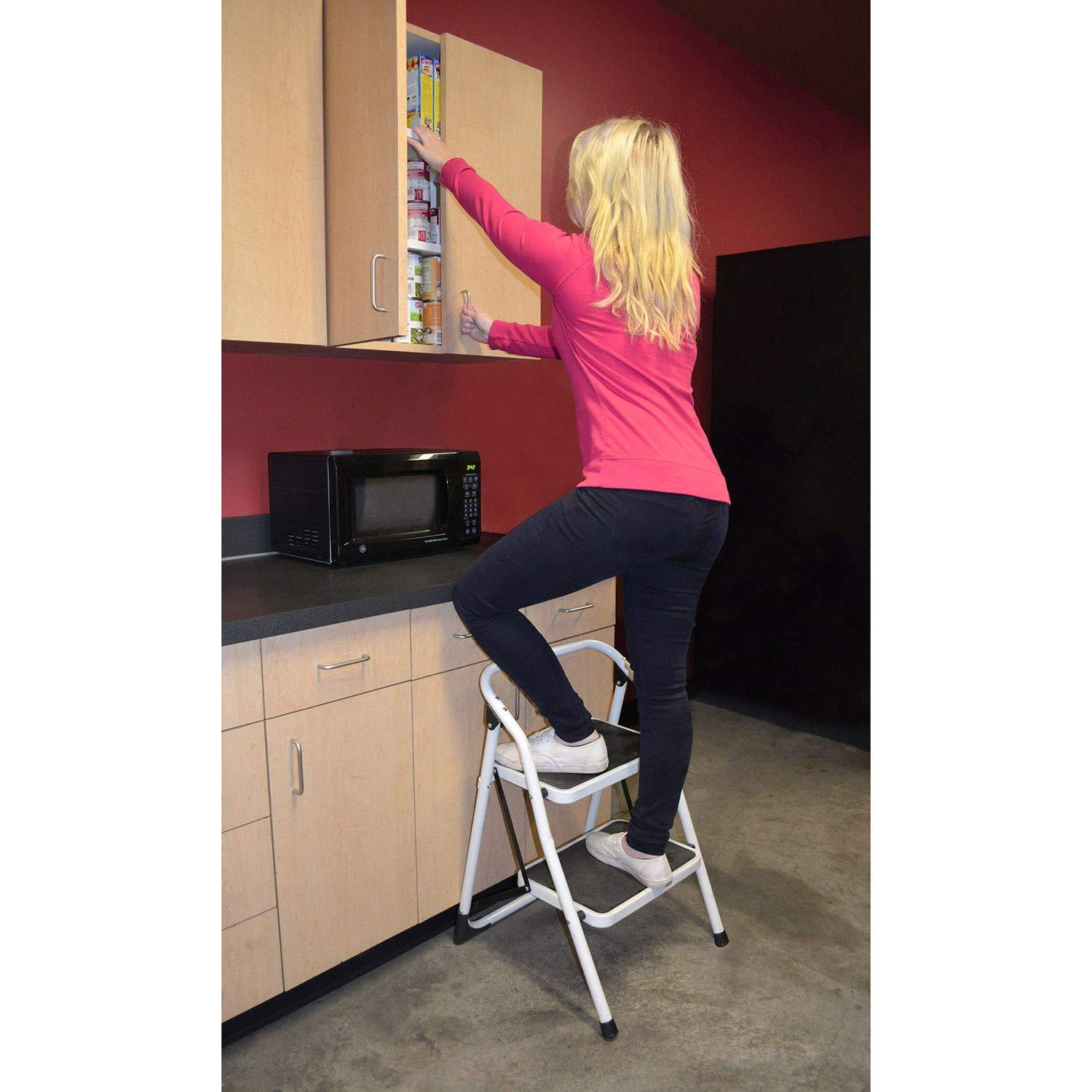 AmeriHome Black and White Two-Step Metal Utility Stool for Home Maintenance Projects and Cleaning