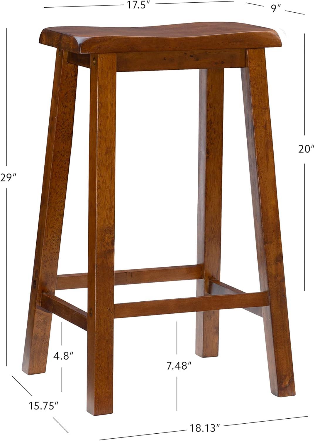 Linon Beamon 29" Sturdy Wood Backless Saddle Seat Bar Stool in Honey Brown