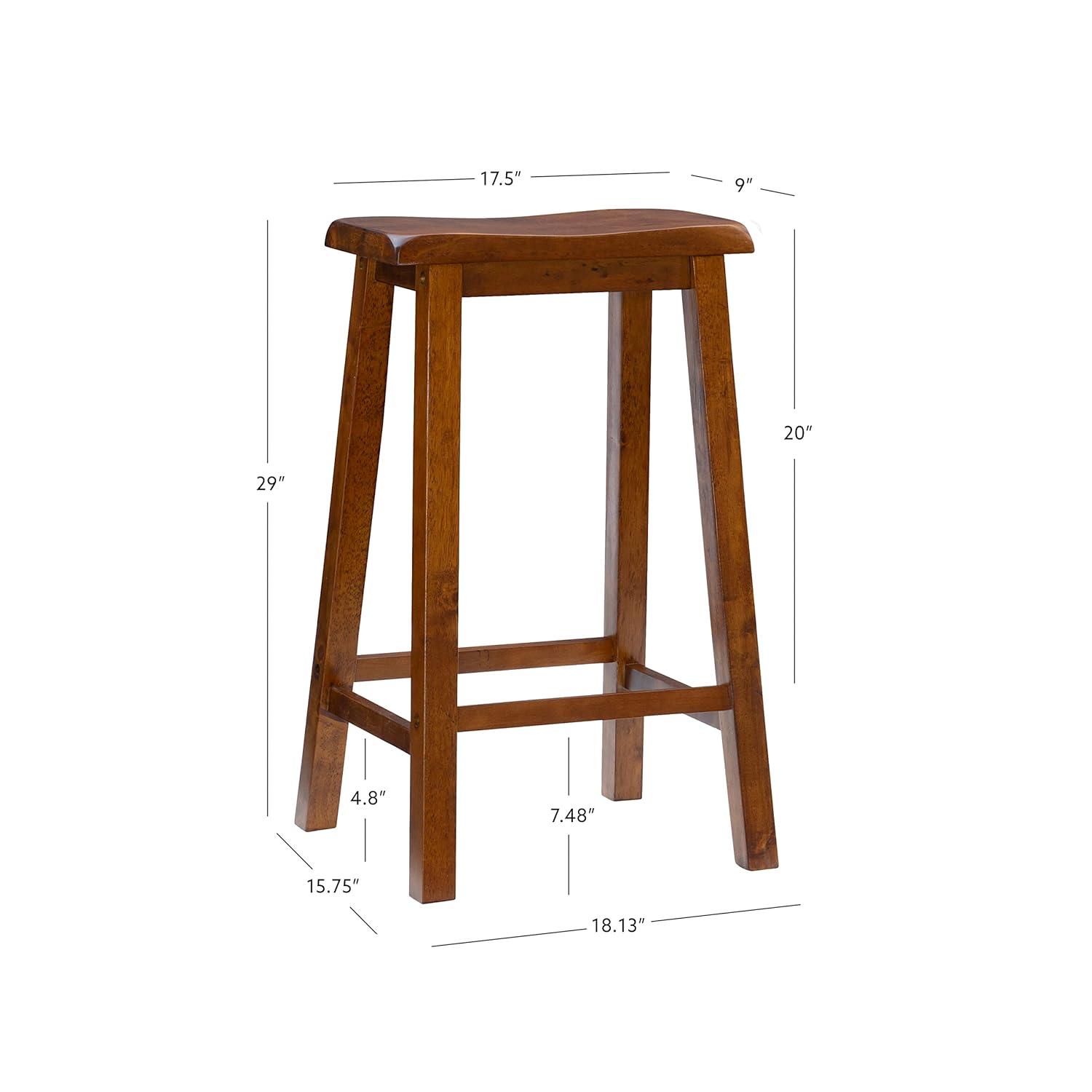 Linon Beamon 29" Sturdy Wood Backless Saddle Seat Bar Stool in Honey Brown