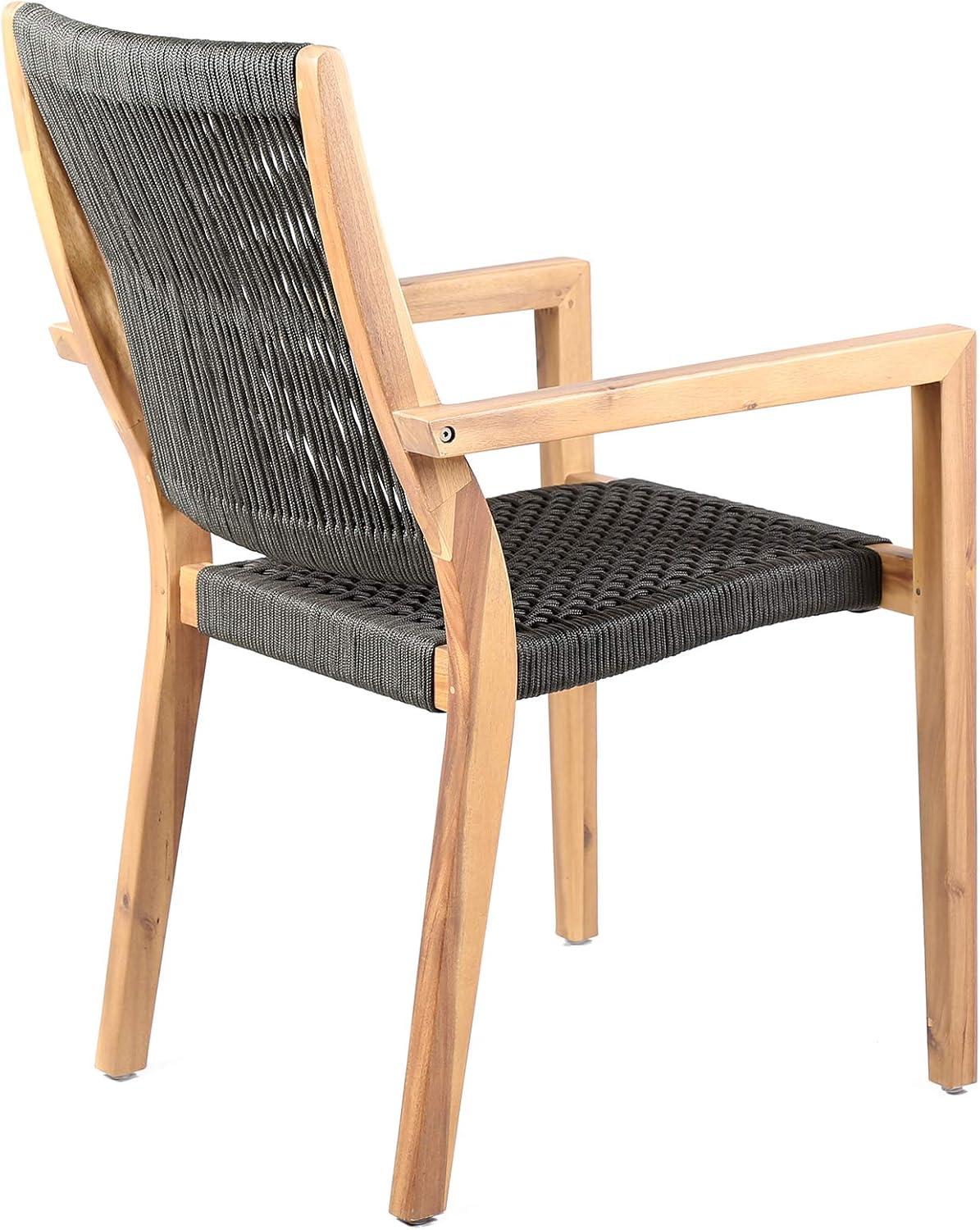 Madsen Charcoal Rope and Natural Eucalyptus Outdoor Dining Chair Set