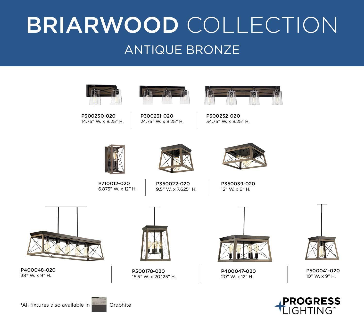 Progress Lighting Briarwood 3-Light Bath Vanity in Antique Bronze with Clear Glass Shades