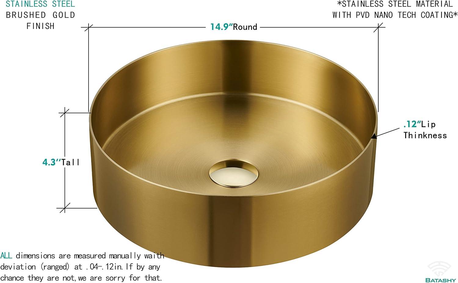 18" Gold Stainless Steel Round Bathroom Vessel Sink