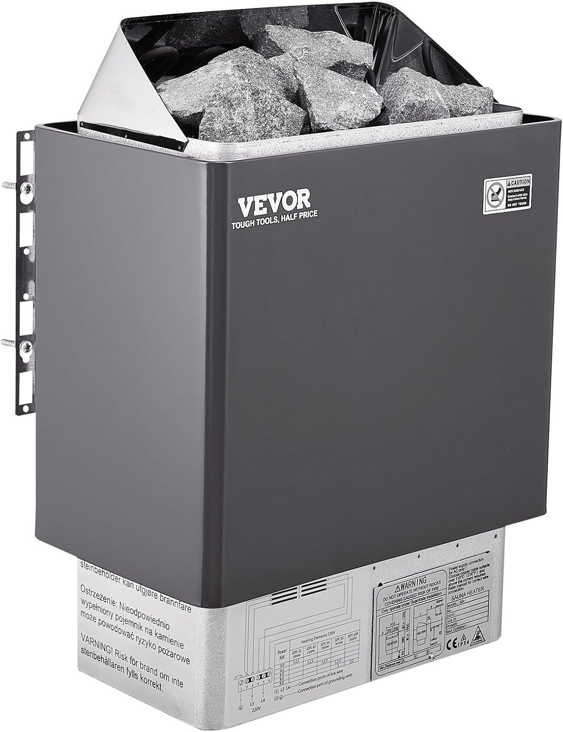 VEVOR 9KW Black and Silver Electric Sauna Heater with Digital Controller