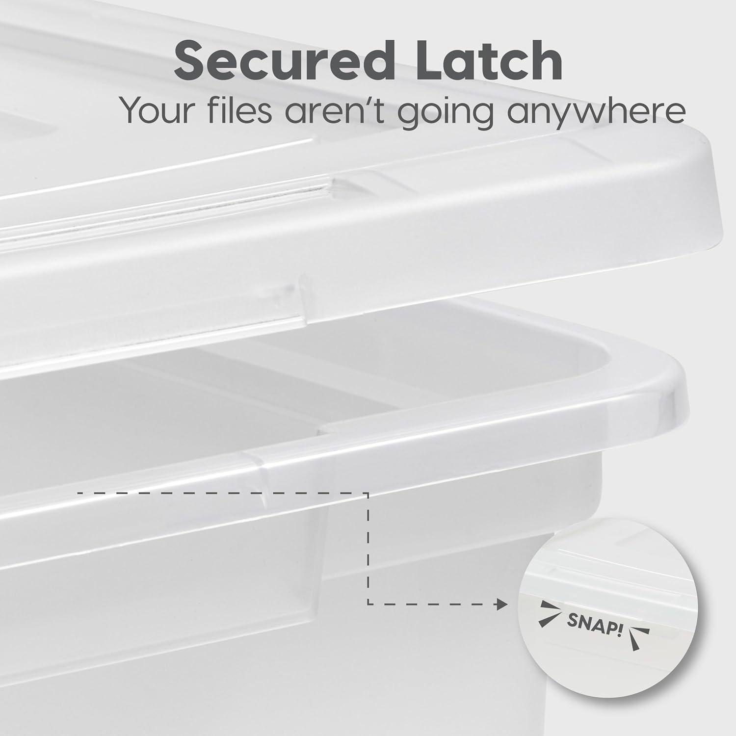 IRIS USA 35 Qt. 4Pack File Box File Organizer Plastic File Box for Letter/Legal File, BPA-Free Plastic Storage Bin Tote Organizer, Clear