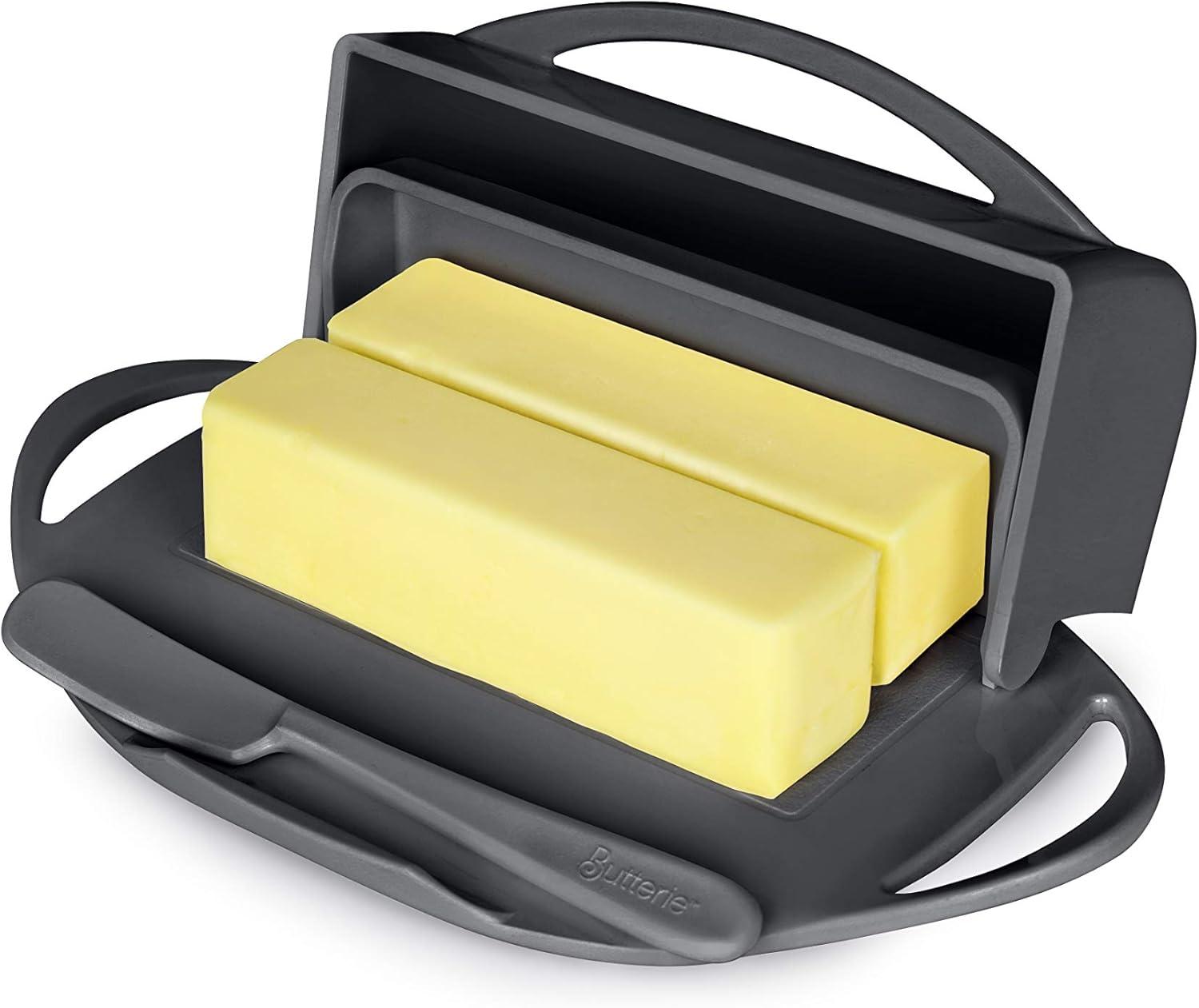 Gray Flip-Top Skid-Resistant Butter Dish with Spreader