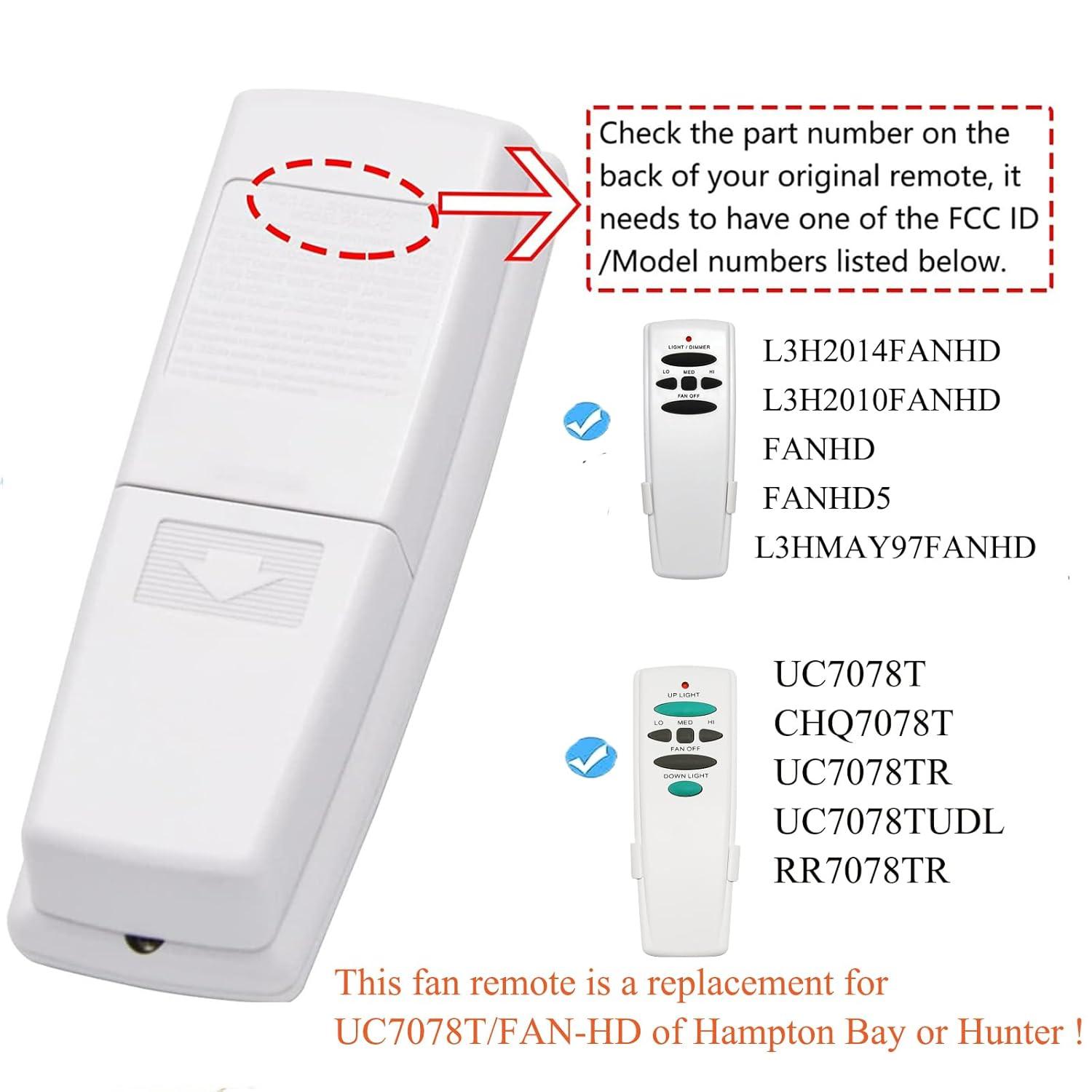 Hampton Bay UC7078T Replacement for Ceiling Fan Remote UC7078T with Up Down Light, L3H2010FANHD Fan-HD Fan-HD6 (Remote Only)
