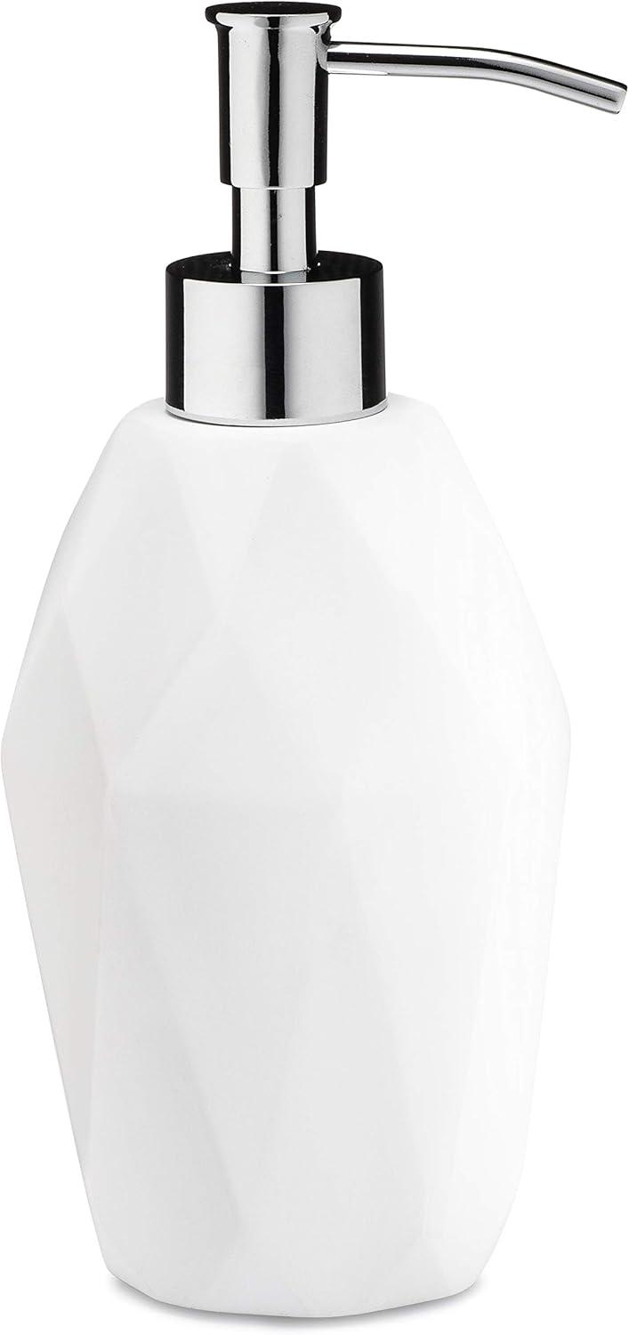 Modern White Polyresin Soap Dispenser with Chrome Pump