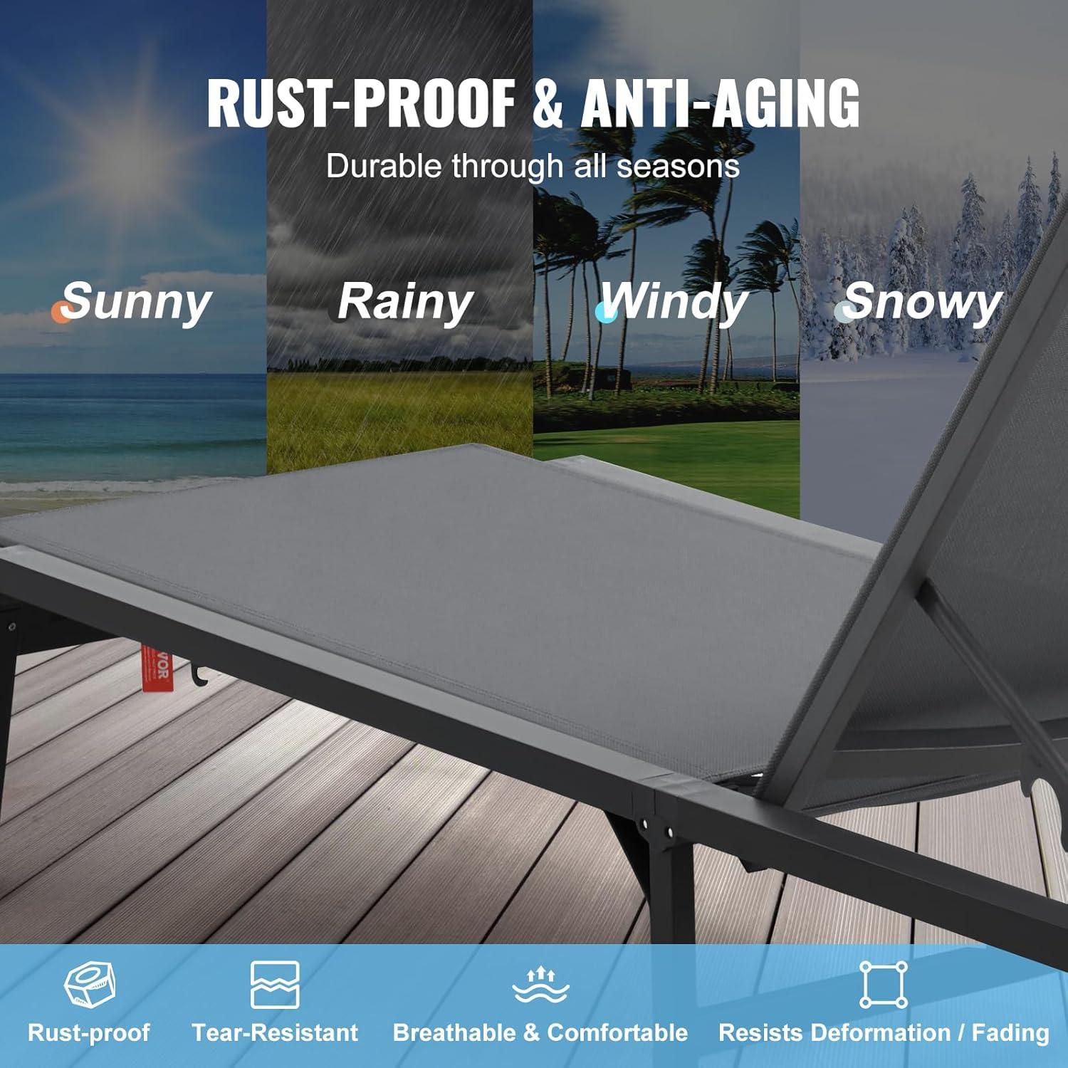 Dark Gray Aluminum Adjustable Outdoor Chaise Lounge Chair