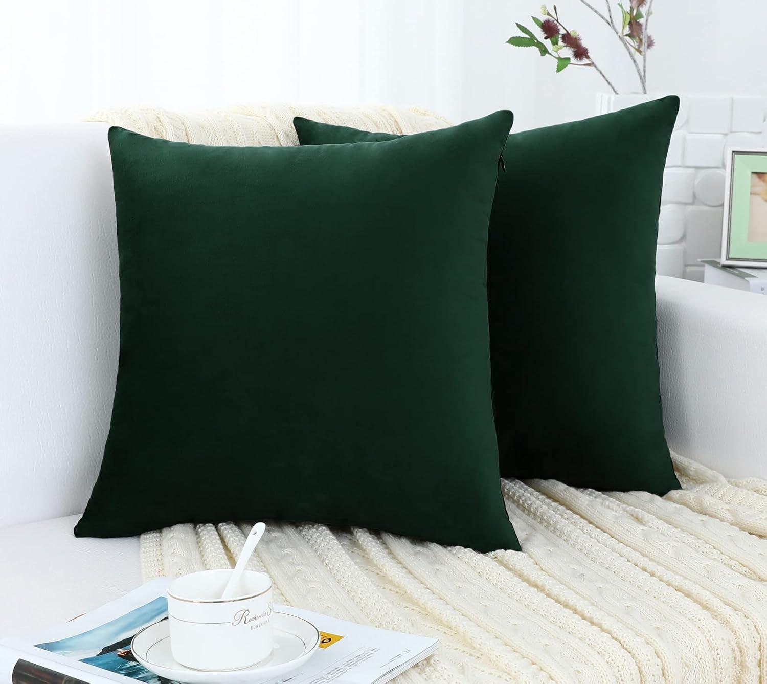 Jeneoo Set of 2 Decorative Throw Pillow Covers Soft Velvet Comfy Lumbar Couch Cushion Cover Decor (Army Green, 12 x 20 Inches)