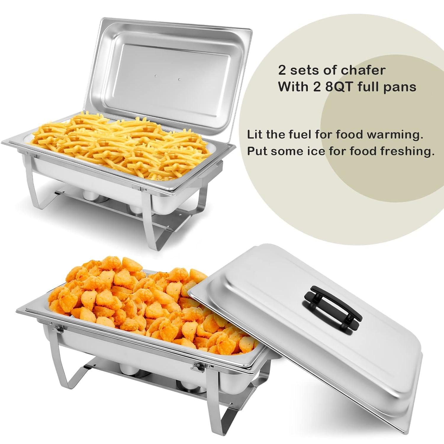 PRIJESSE Chafing Dish Buffet Set 2 PACK, 8 QT Stainless Steel Rectangular Chafing Dishes FULL PAN for Buffet, Warmers Sets for Parties, Events, Wedding, Camping, Dinner