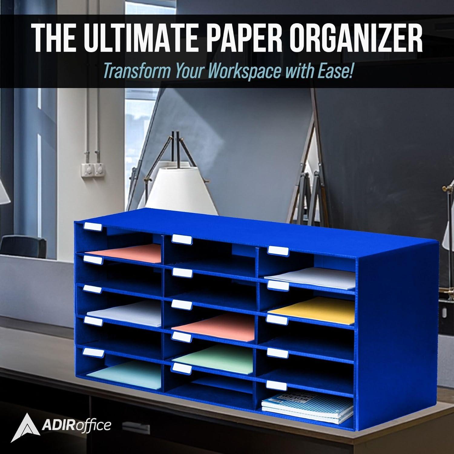 AdirOffice Cardboard Classroom Mailbox, and Office Mail Organizer with Name Slots, (15 Slot, Blue)