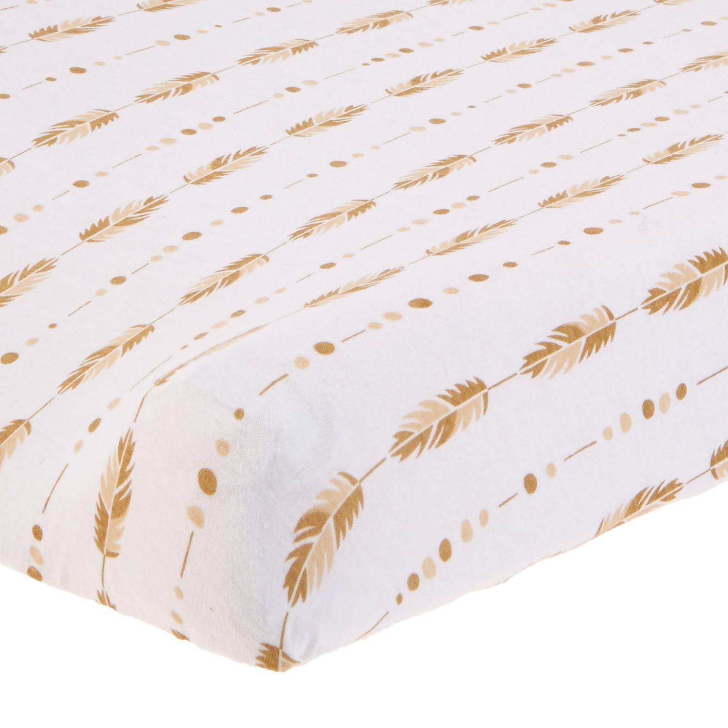 American Baby Company 2 Pack Printed 100% Natural Cotton Jersey Knit Fitted Contoured Changing Table Pad Cover, Travel Lite Mattress, Taupe Feathers and Triangles, Soft Breathable, Boys and Girls