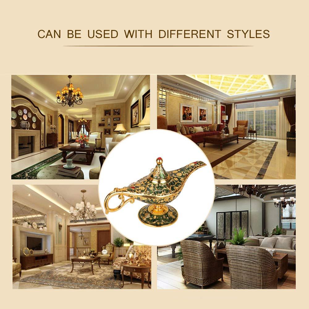 Vintage Aladdin Magic Genie Lamp Light for Home Party Wedding Table Decoration & Gift,Classic Zinc Alloy Arabian Lamp Jewelry Box (Gold & Green)