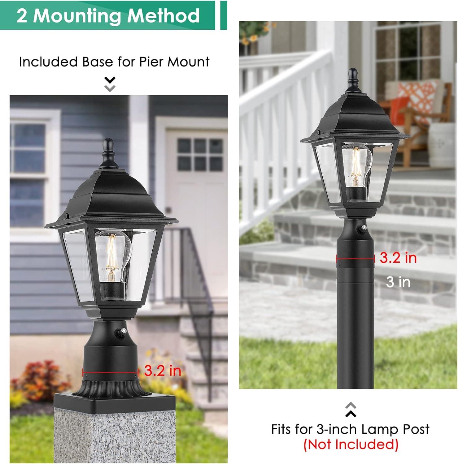 Black Metal Dusk to Dawn Outdoor Post Lights with Clear Glass, 2-Pack