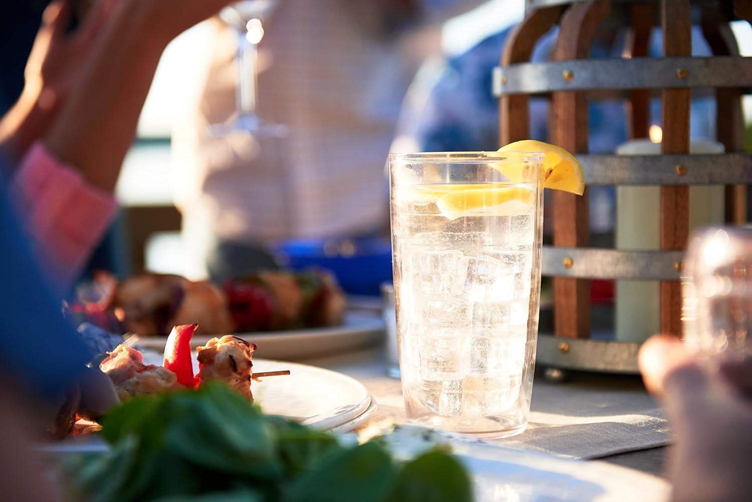 Tervis Clear & Colorful Tabletop Made in USA Double Walled Insulated Tumbler Travel Cup Keeps Drinks Cold & Hot, 16oz, Clear