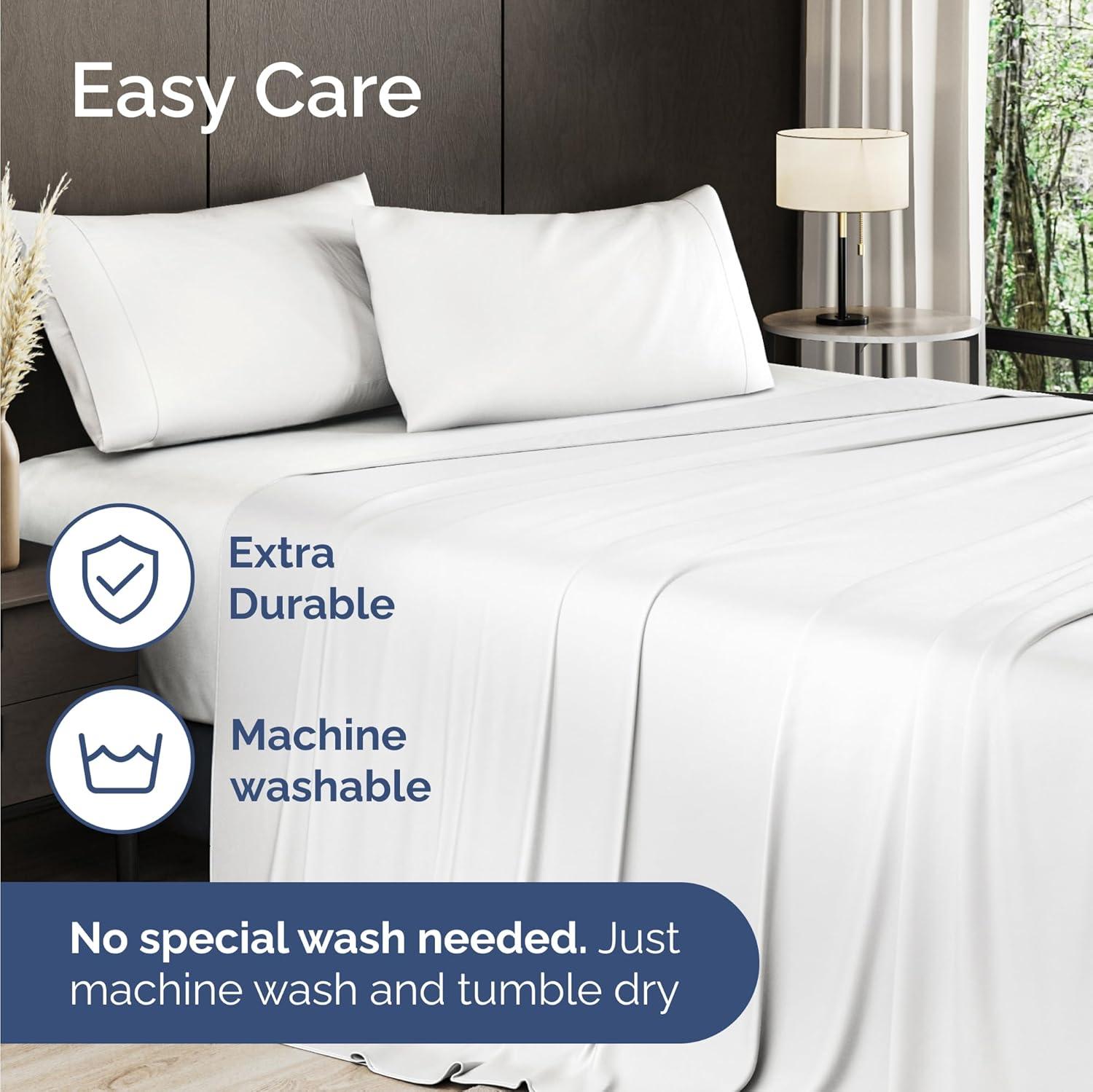 CGK Linens Premium Rayon From Bamboo 4 Piece Deep Pocket Ultra Soft & Cooling Sheet Set