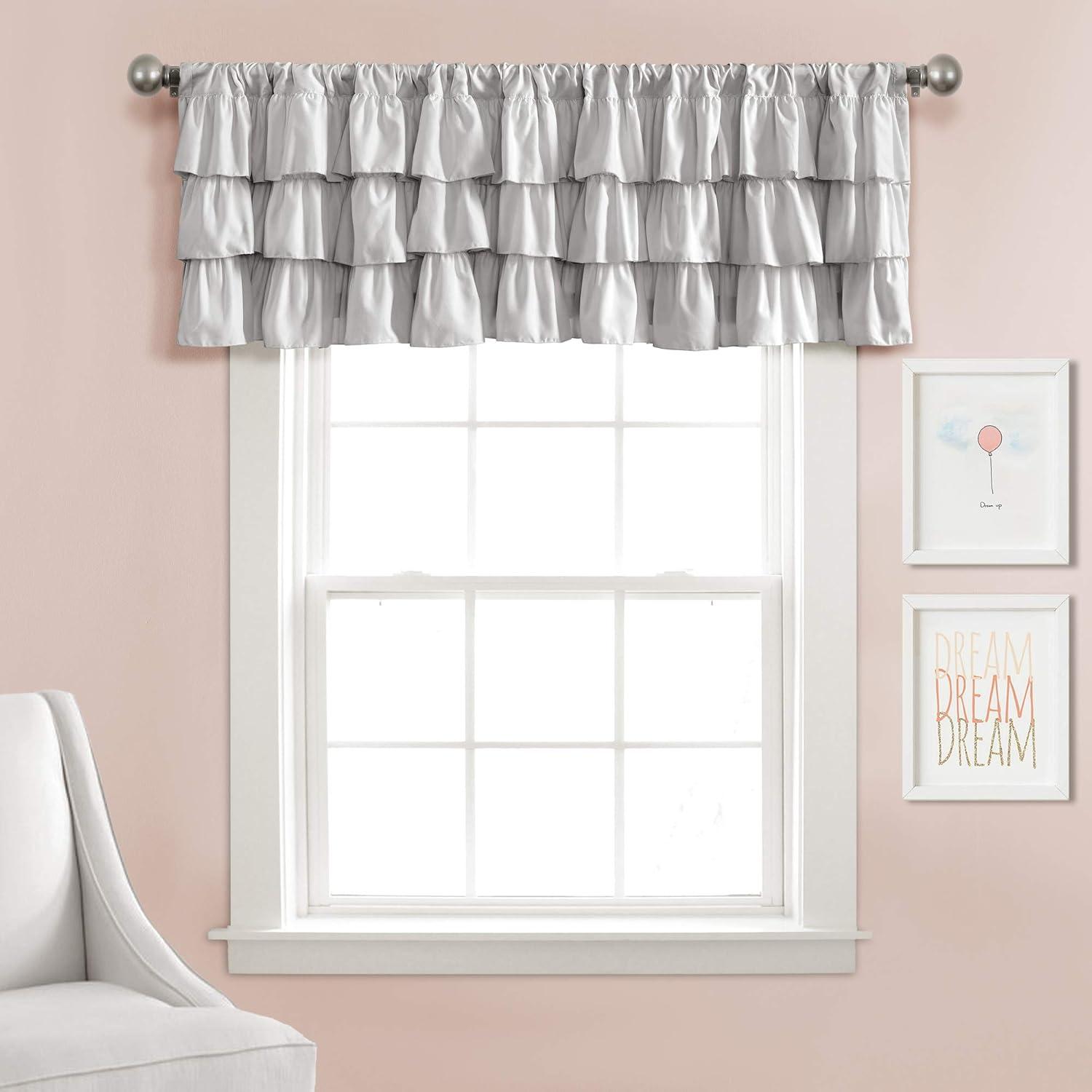 Gray Ruffled Polyester Rod Pocket Window Valance