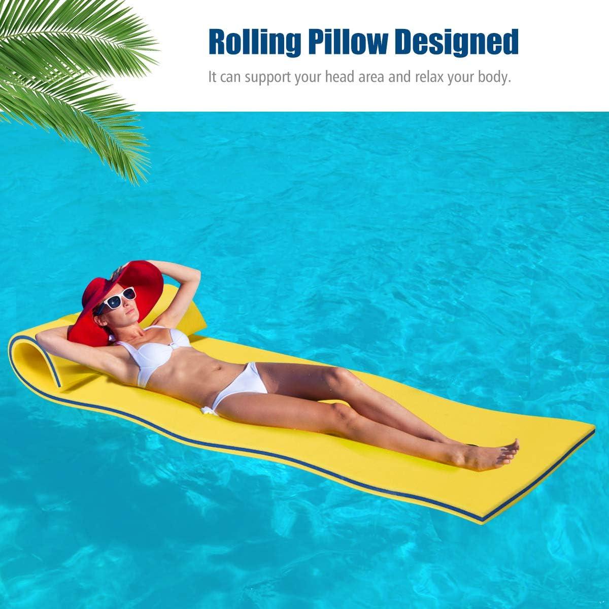 Costway 3-Layer Tear-Resistant Foam Floating Pad Island Water Sports Relaxing Yellow