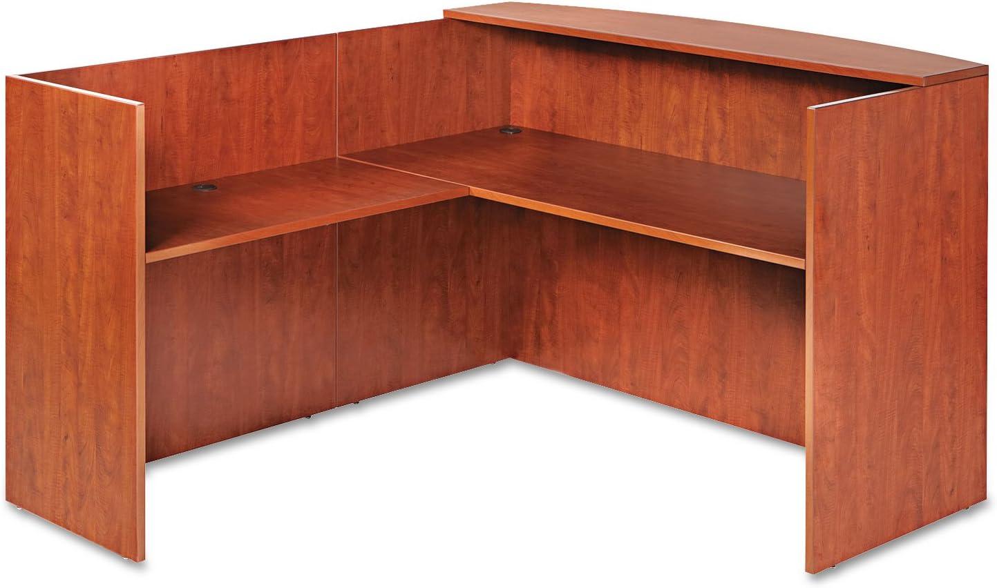 Alera Valencia Series Reception Desk with Transaction Counter, 71" x 35.5" x 29.5" to 42.5", Medium Cherry