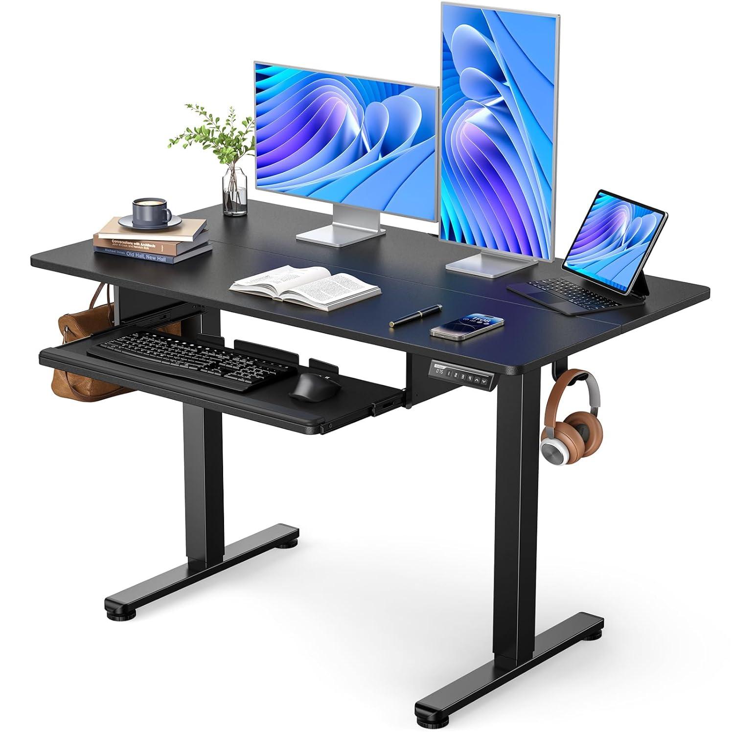 ErGear Electric Standing Desk with Full Size Keyboard Tray, Adjustable Height Sit Stand Up Desk, Home Office Desks Computer Workstation, 48x24 Inches, Black