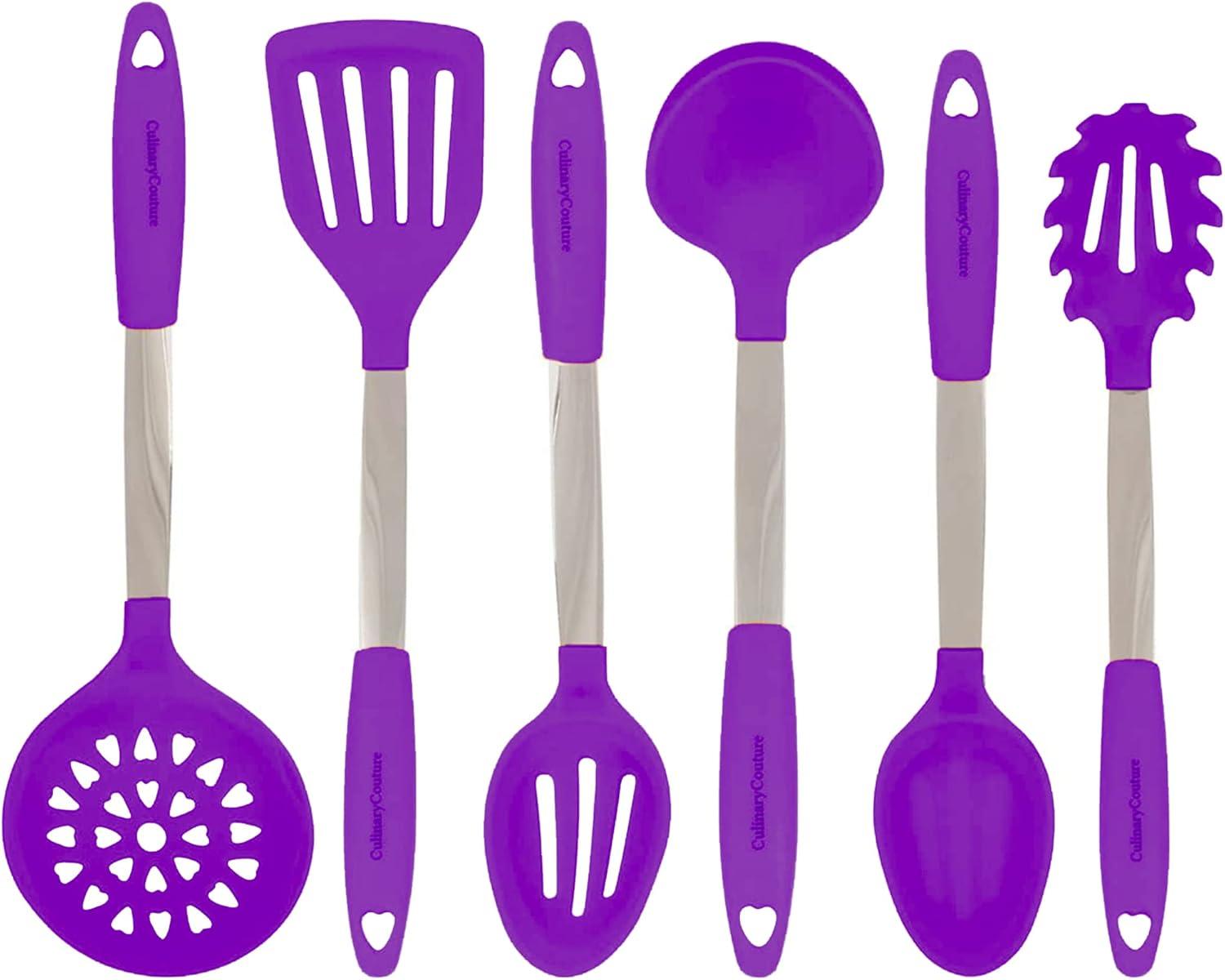 Purple Silicone and Stainless Steel 6-Piece Kitchen Utensil Set