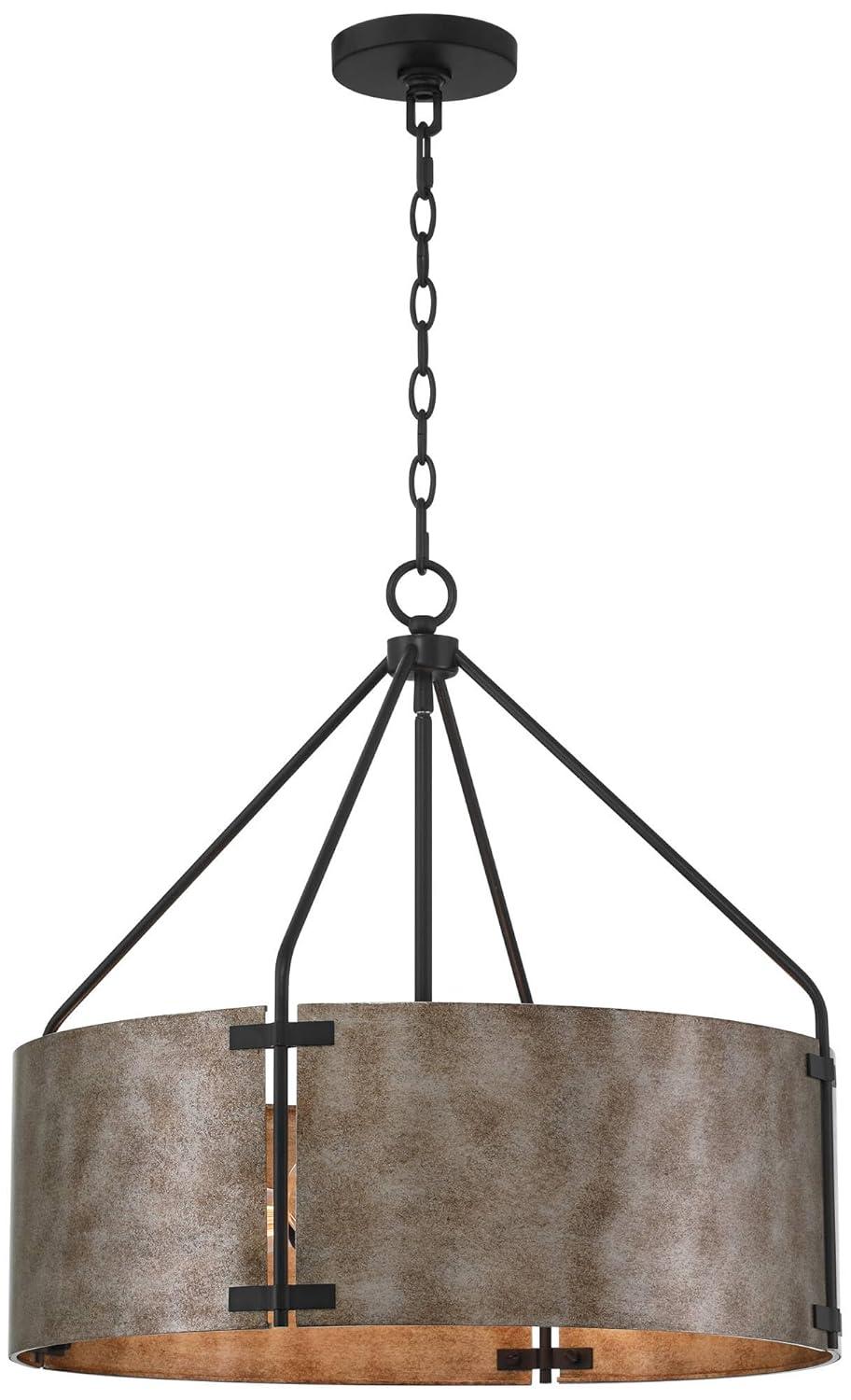 Possini Euro Design Julian 22" Farmhouse Rustic Industrial Pendant Chandelier Ceiling Light Fixture Dining Room Over Table Drum Silver Finish Metal