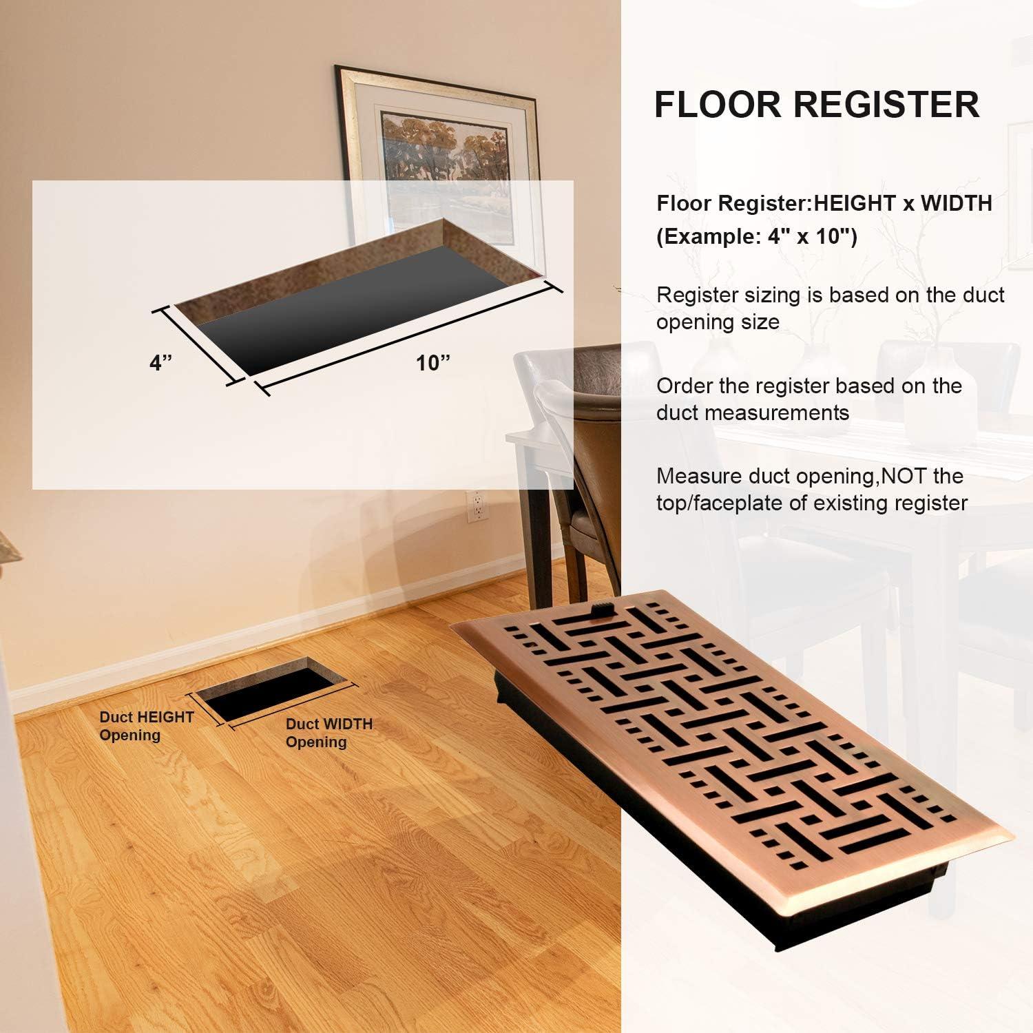 Copper Finish 4"x10" Steel Floor Register with Trap Net