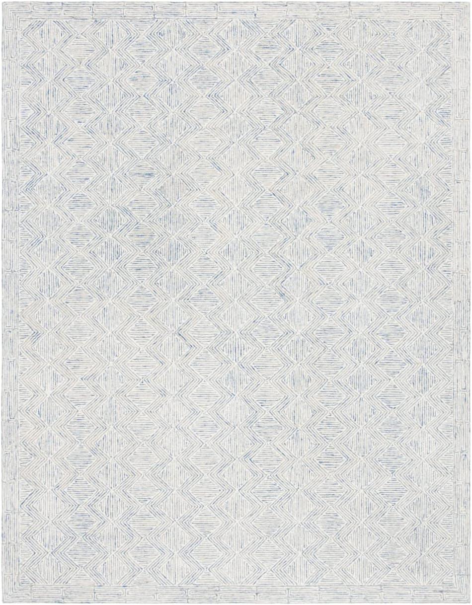 Blue and Ivory Handmade Wool 9' x 12' Geometric Area Rug