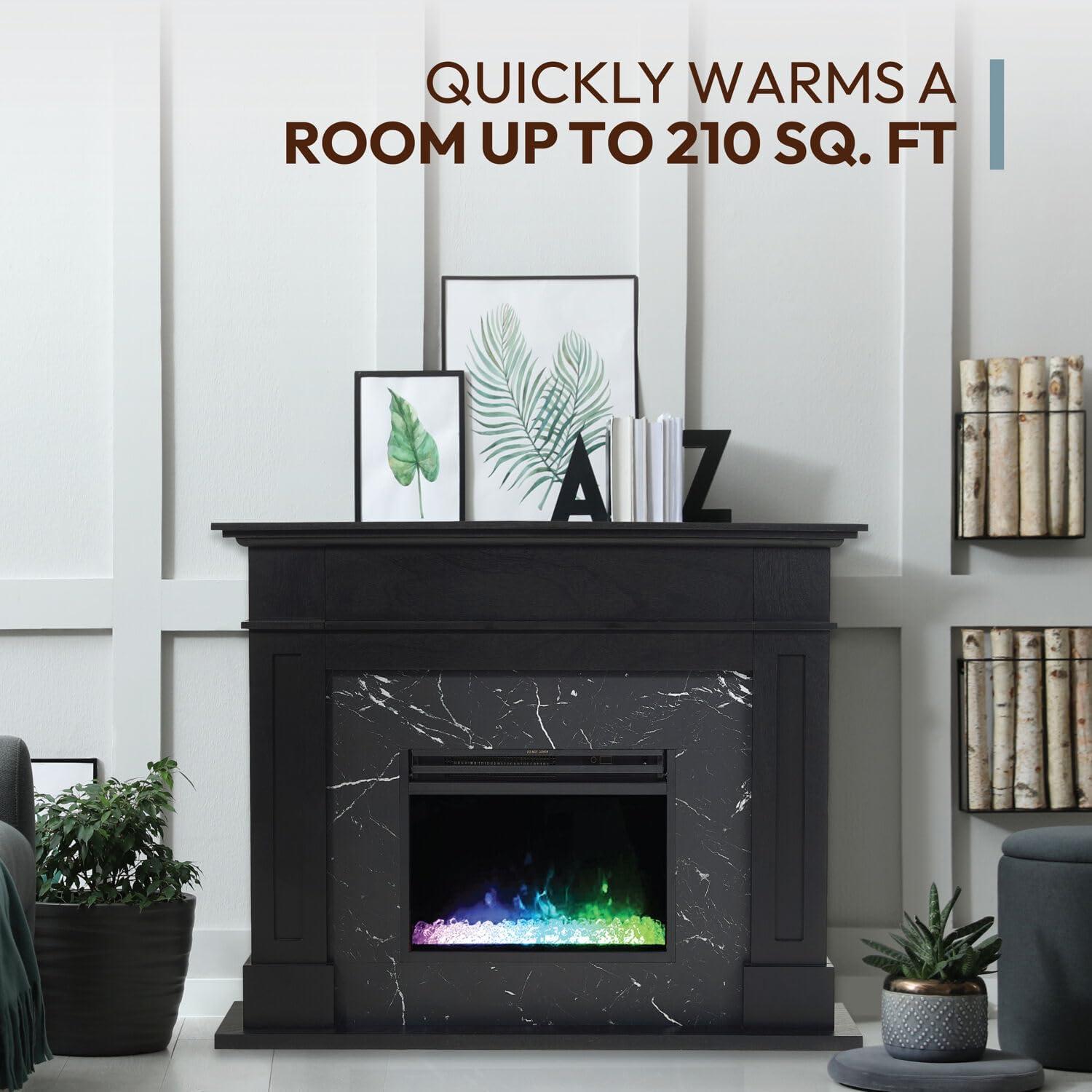 Cambridge Cambridge Sofia 53-in. Electric Fireplace Mantel in with Black Marble Inlay and Crystal Rocks