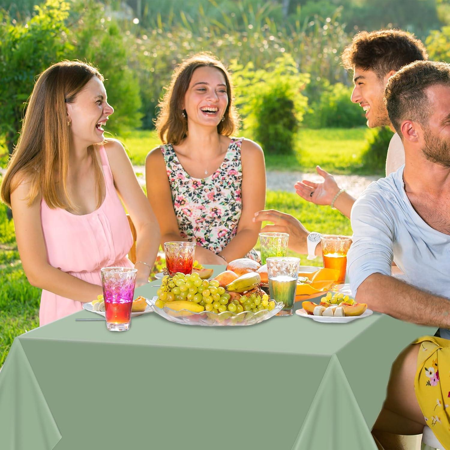 TRHOO-3Pack Sage Green Plastic Tablecloths for Rectangle Tables, Light Green Disposable Tablecloth, Waterproof Sage Green Table Cover for Birthday Bridal Wedding Baby Shower Party Decorations, 54 X 1