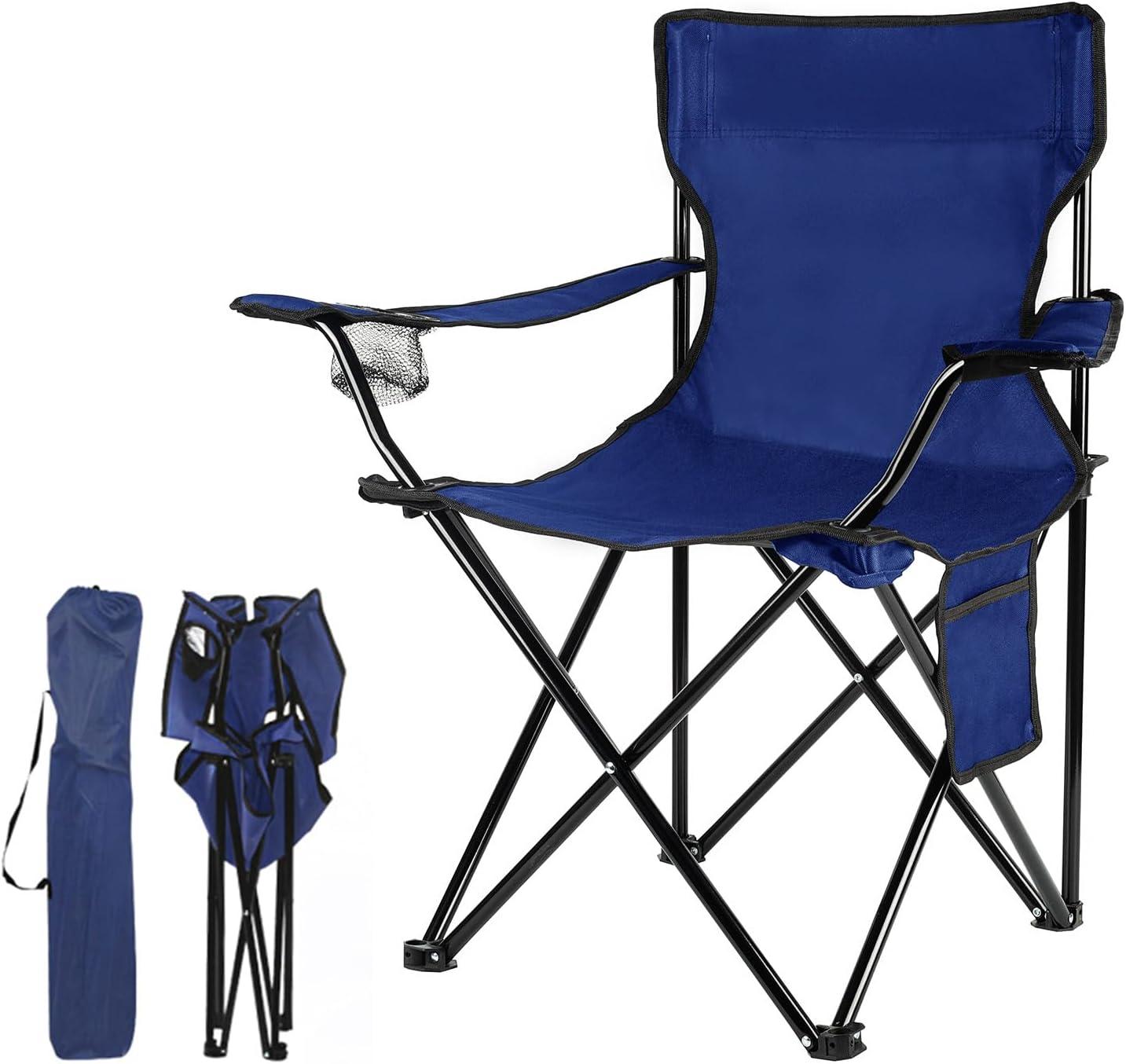 Navy Blue Steel and Polyester Folding Camping Chair with Storage Bag