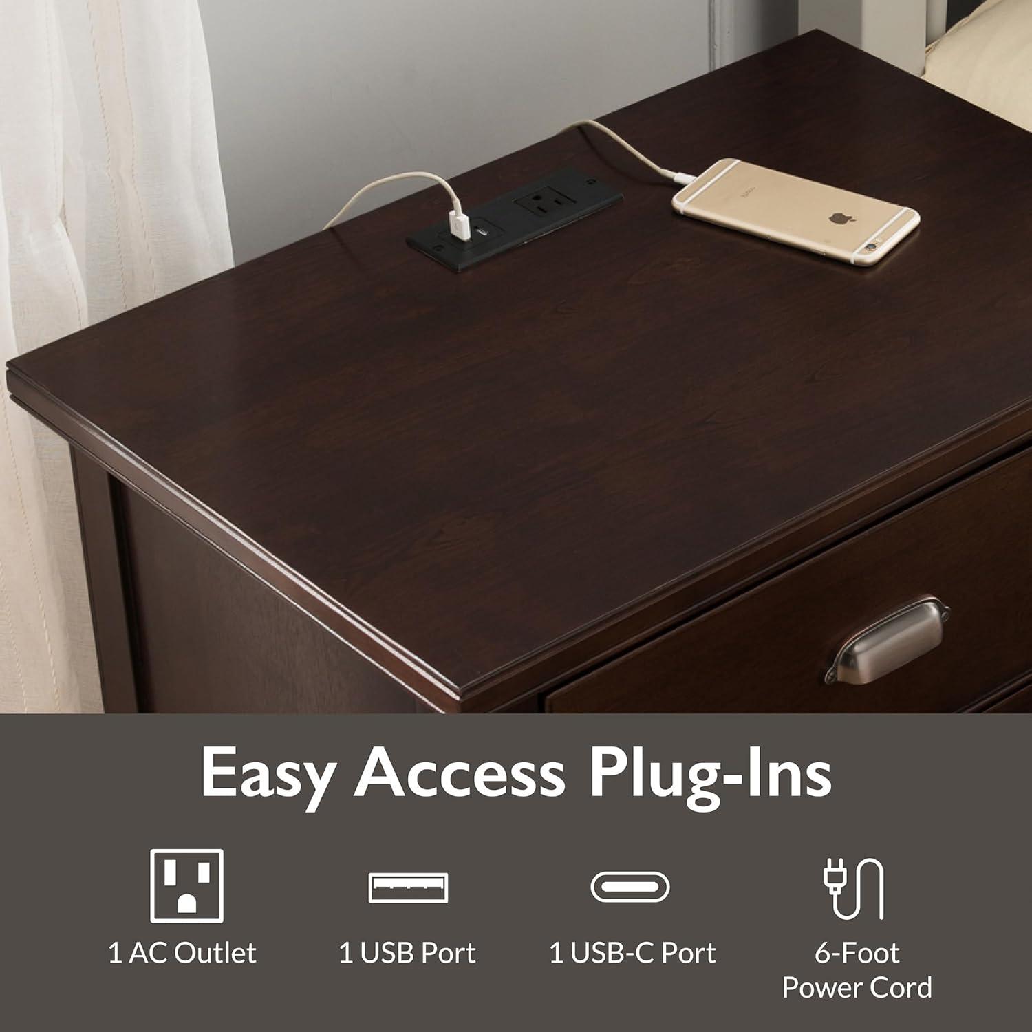 Leick Home 10522 Laurent Nightstand with Drawer, Door with USB-C Fast Charging Station and AC/USB Outlet, Chocolate Cherry