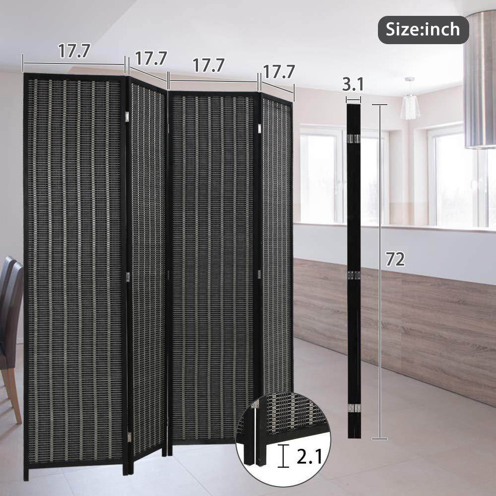 Room Divider Privacy Screen Folding 4 Panel 72 Inches High Portable Room Seperating Divider, Handwork Bamboo Mesh Woven Design Room Divider Wall, Room Partitions and Dividers Freestanding, Black