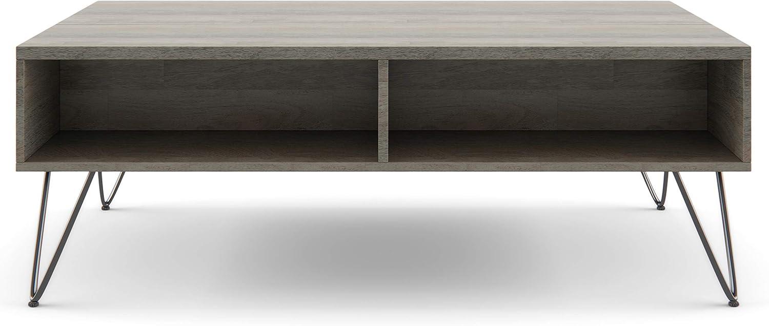 Hunter 48"W Solid Wood Industrial Lift Top Coffee Table with Hidden Storage and Metal Hairpin Legs