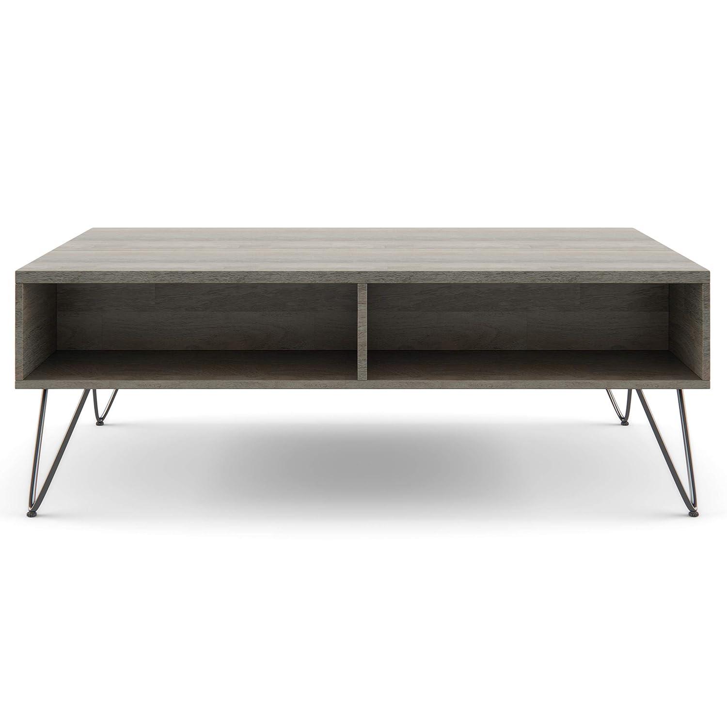 Hunter 48"W Solid Wood Industrial Lift Top Coffee Table with Hidden Storage and Metal Hairpin Legs