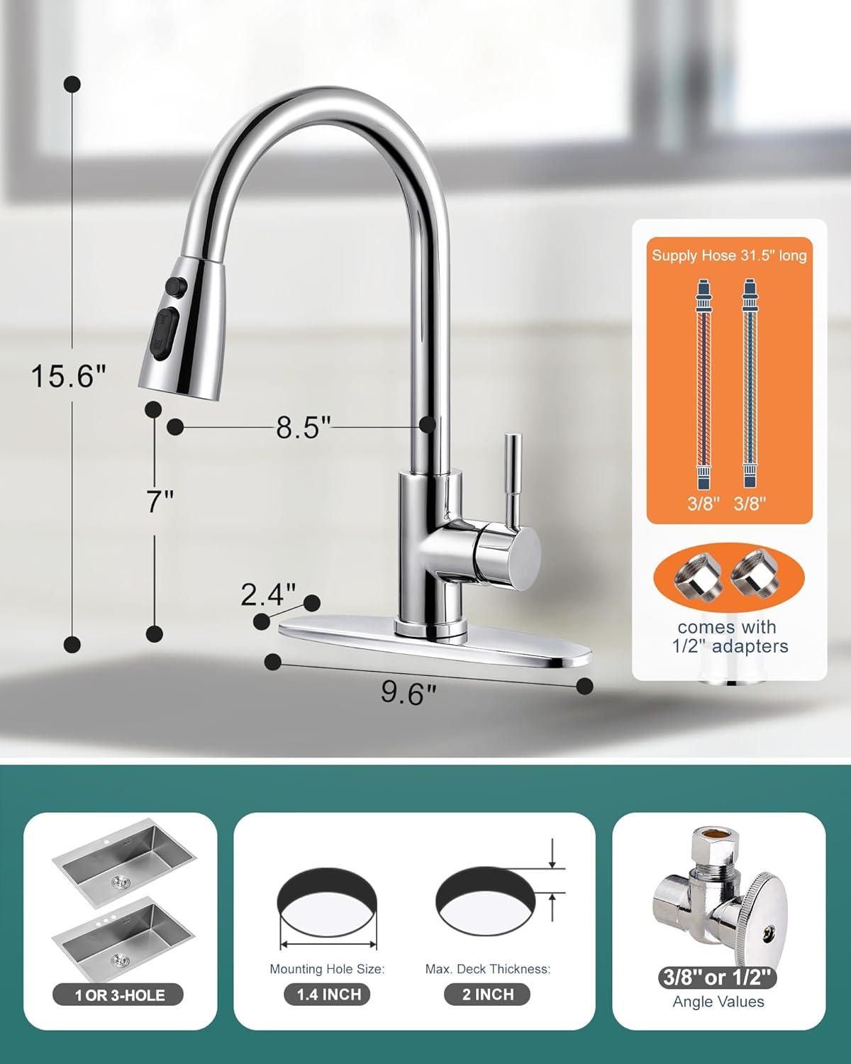 Touchless Kitchen Faucet Stainless Steel: WOWOW Smart Motion Sensor Kitchen Sink Faucet with Sprayer, Automatic Hand-Free Polished Chrome Kitchen Faucet for Sink 1 or 3 Hole