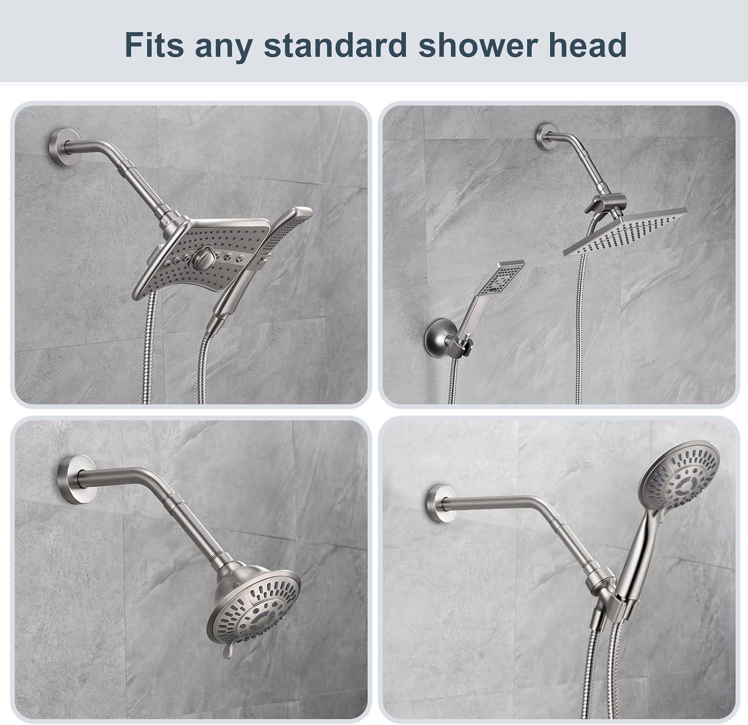 BRIGHT SHOWERS Shower Arm Extender for Rain and Handheld Shower Head, 4 Inch Shower Head Extension Arm, Shower Pipe Extension for Extending or Lowering Showerhead, Brushed Nickel