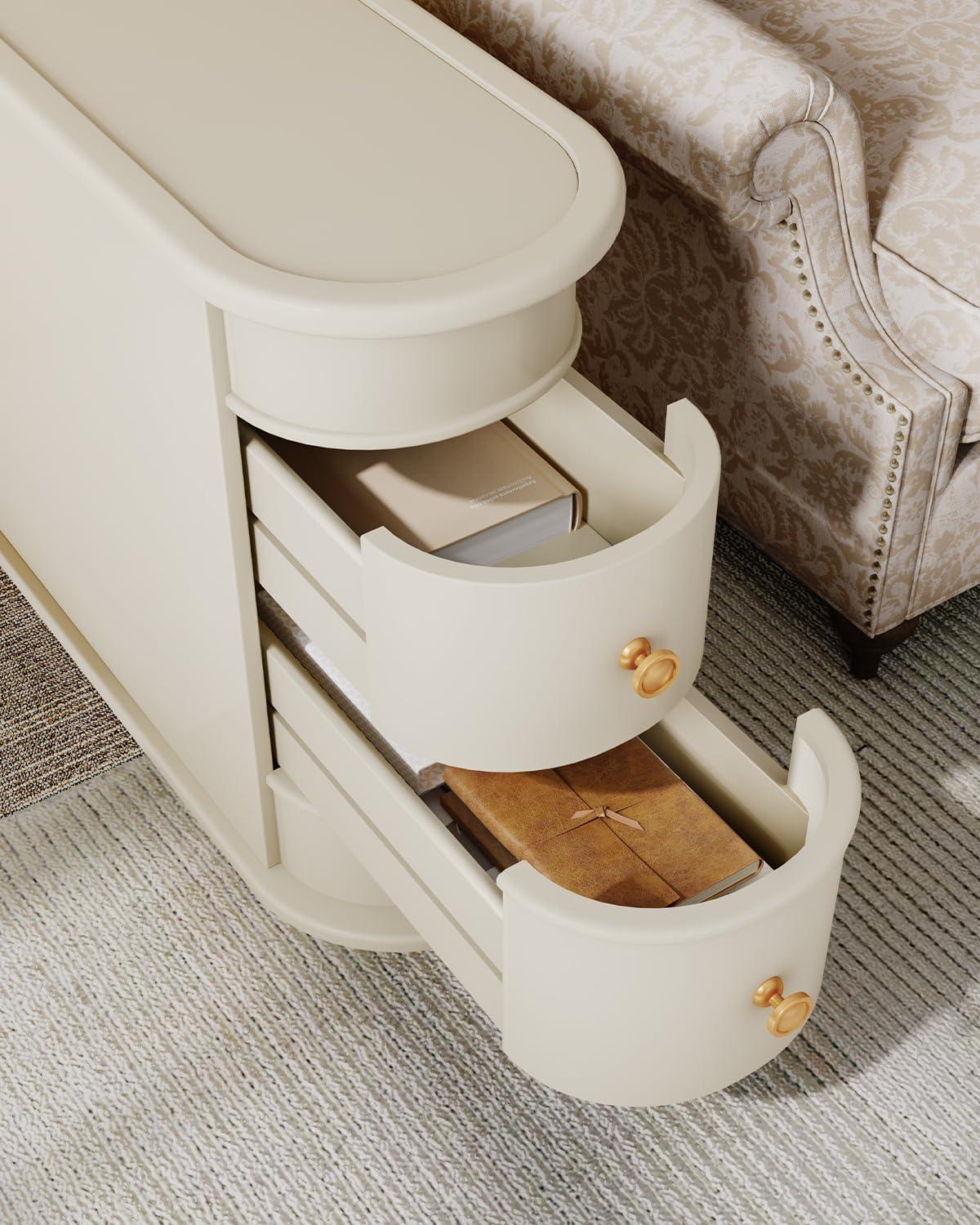 Hommoo Wood Narrow Nightstand with 2 Drawers Off-White