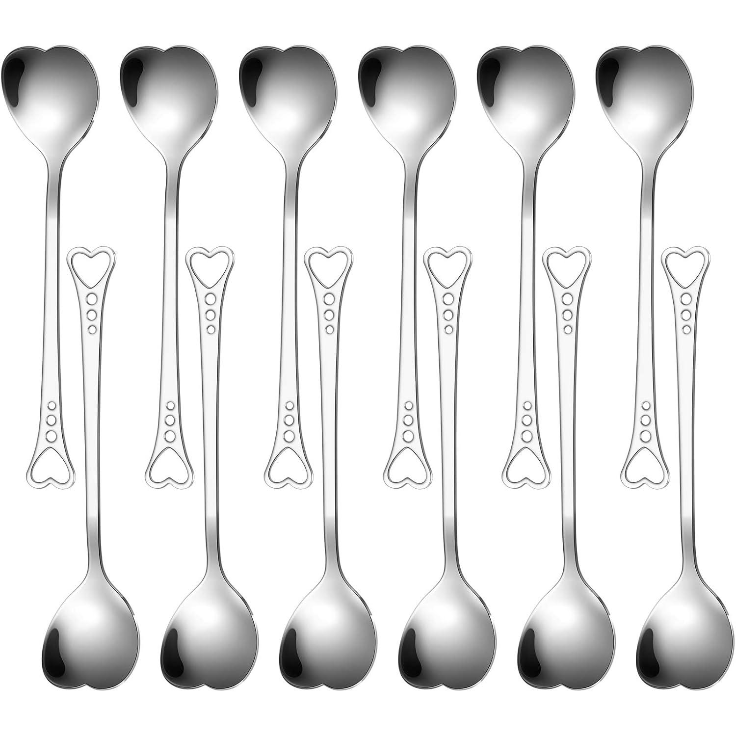 Patelai 12 Pieces Heart Shaped Spoon Stainless Steel Tea Flatware Set, 5.7 Inch Coffee Sugar Spoon Ice Cream Cake Dessert Stirring for Home, Restaurant and Valentine Present