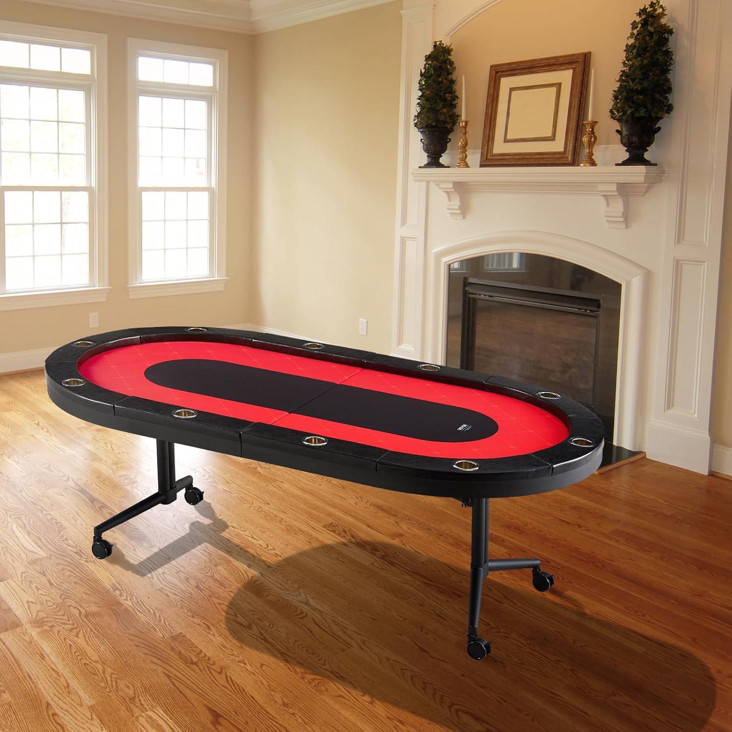 VEVOR 90.2'' 10 - Player Red Foldable Poker Table